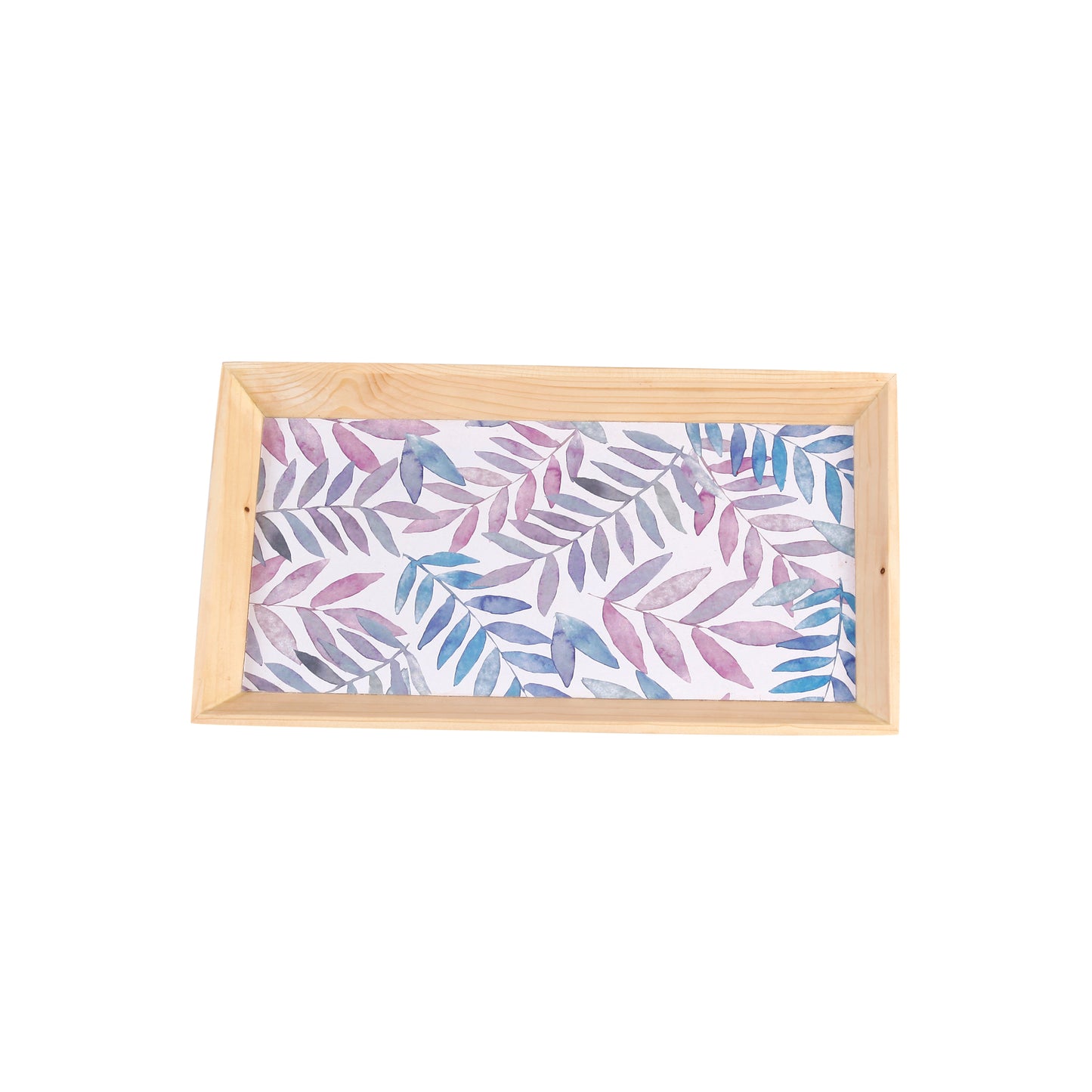 A Tiny Mistake Pastel Leaves Rectangle Wooden Serving Tray, 35 x 20 x 2 cm