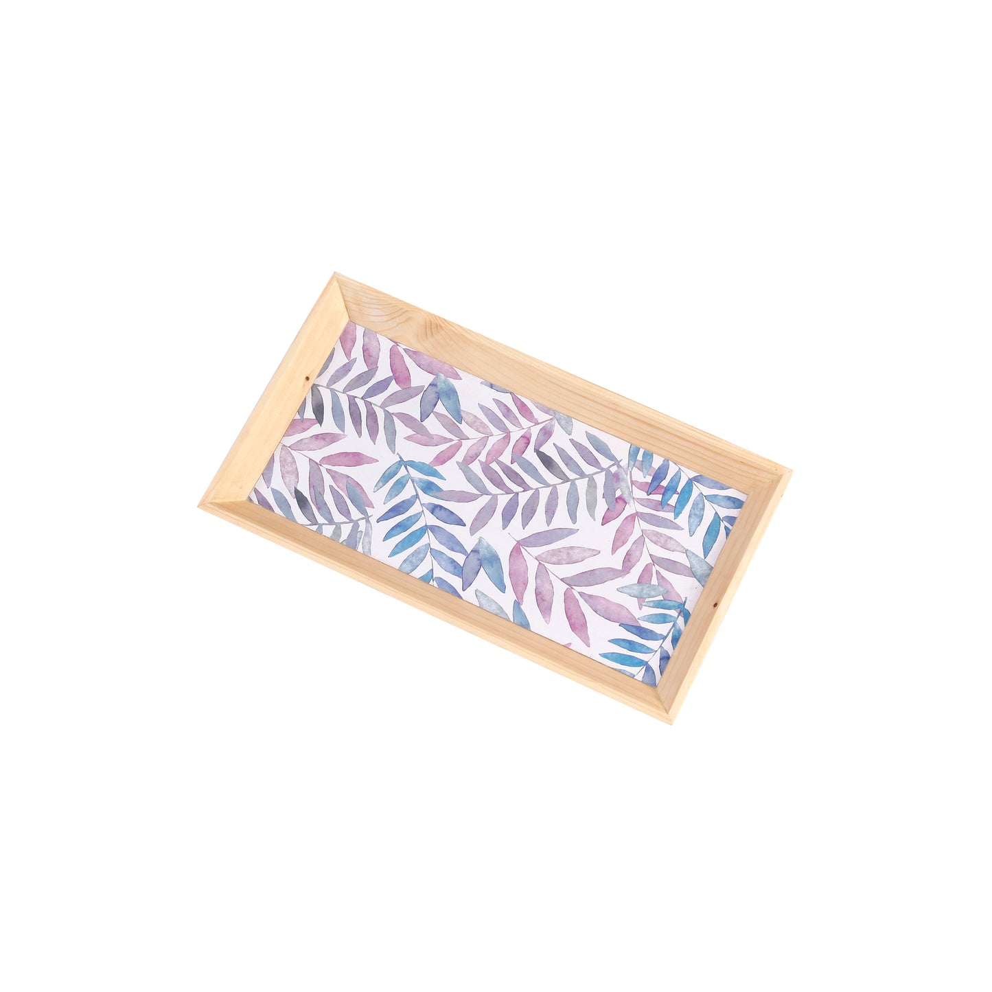 A Tiny Mistake Pastel Leaves Rectangle Wooden Serving Tray, 35 x 20 x 2 cm