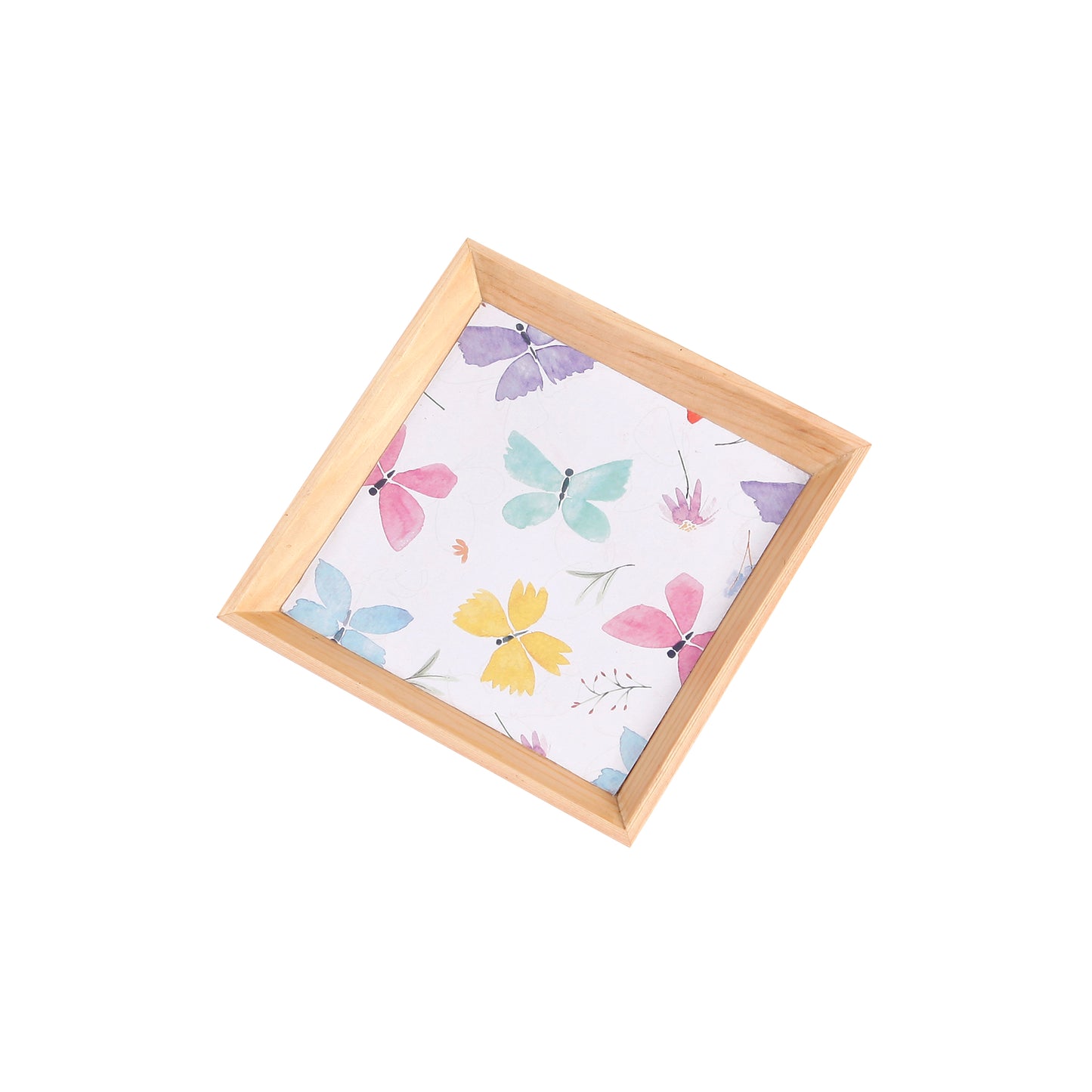 A Tiny Mistake Butterflies Small Square Wooden Serving Tray, 18 x 18 x 2 cm