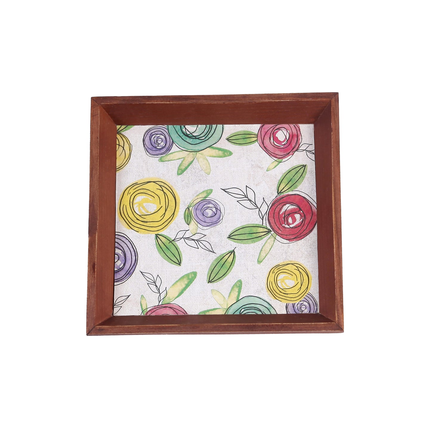 A Tiny Mistake Flora Small Square Wooden Serving Tray, 18 x 18 x 2 cm