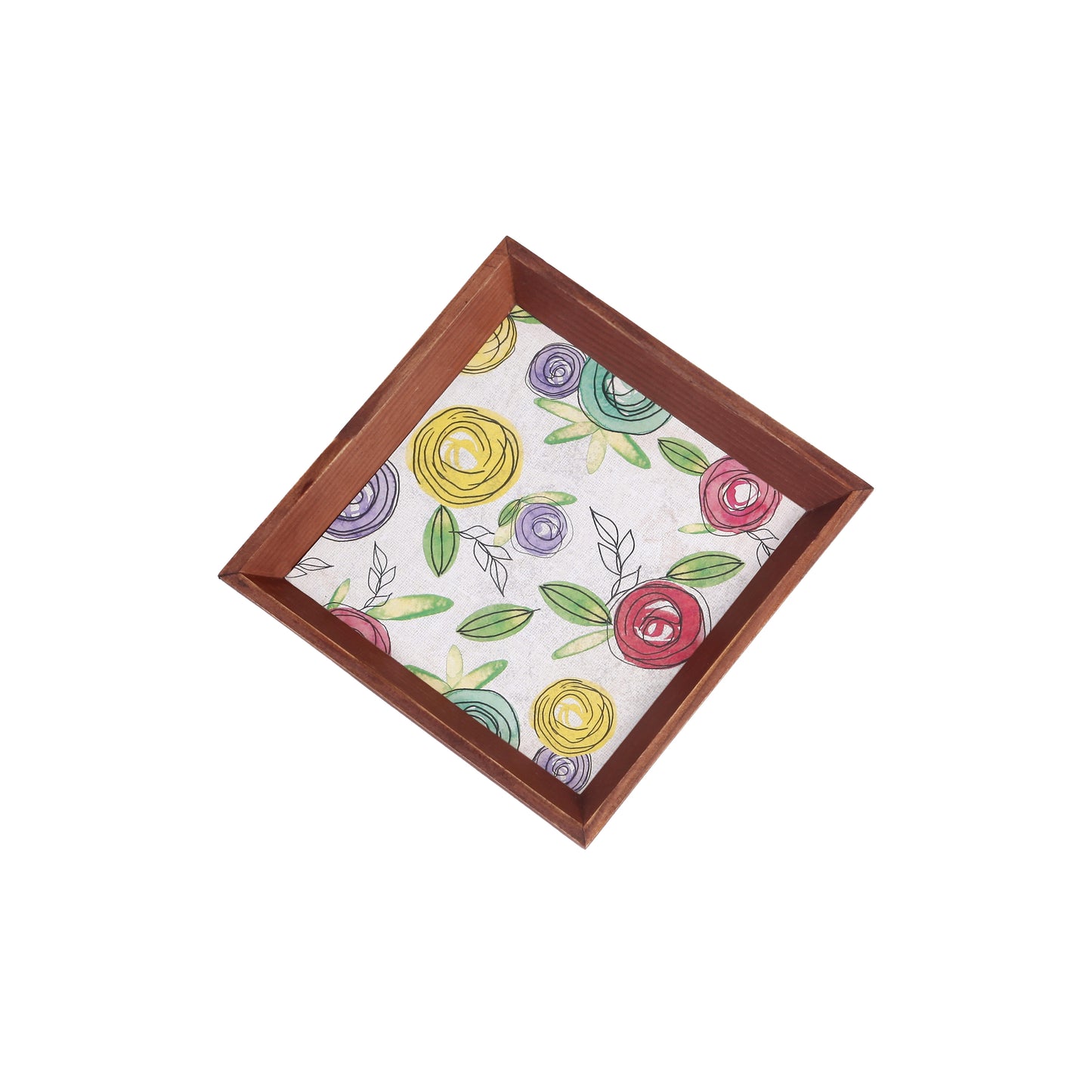 A Tiny Mistake Flora Small Square Wooden Serving Tray, 18 x 18 x 2 cm