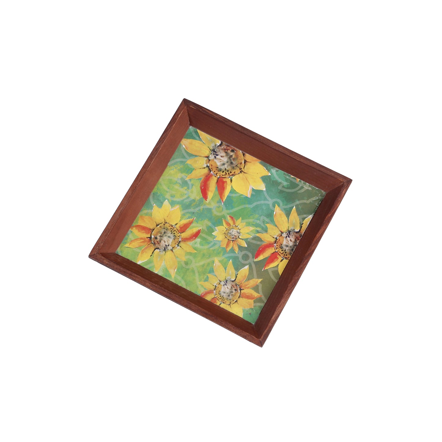 A Tiny Mistake Sunflowers Small Square Wooden Serving Tray, 18 x 18 x 2 cm