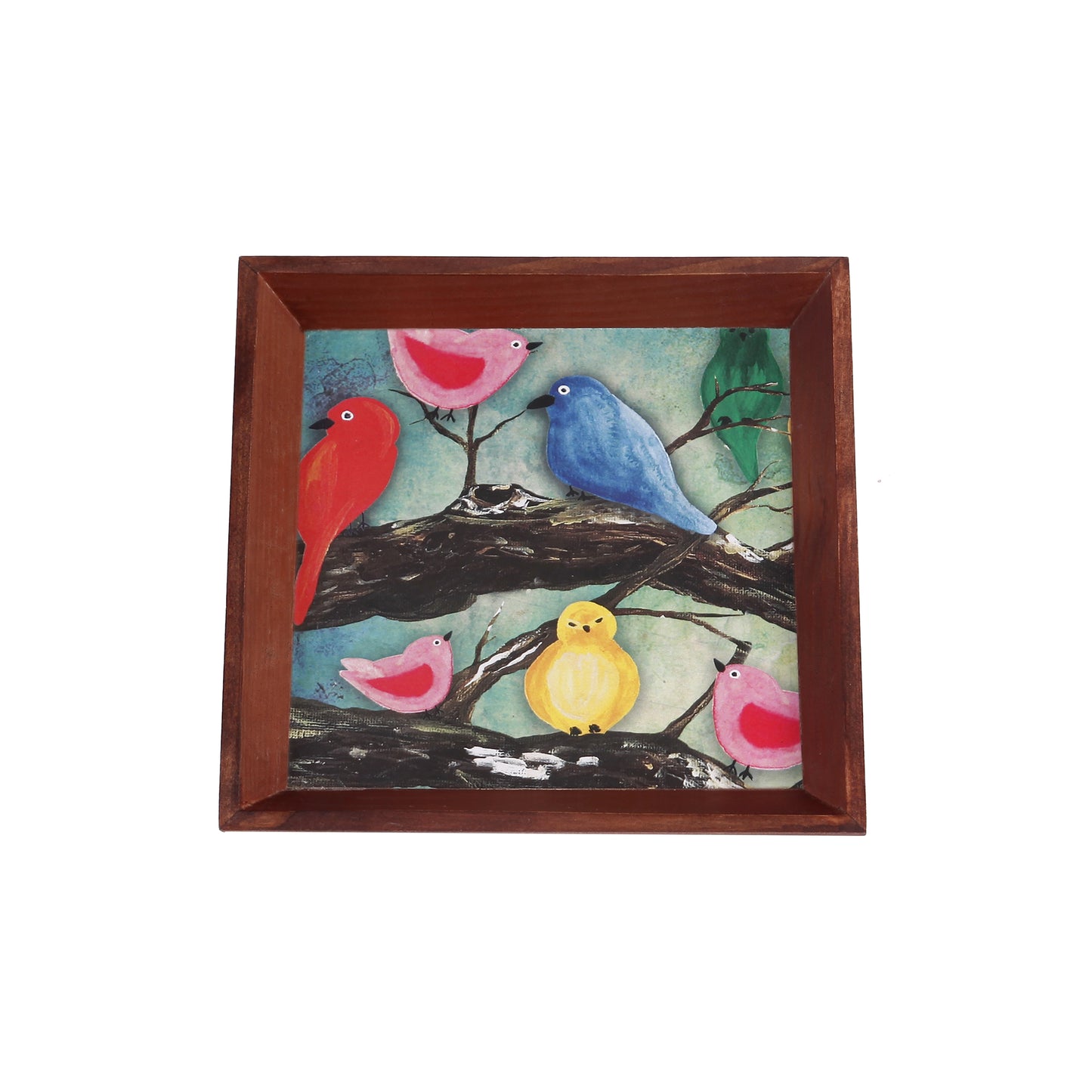 A Tiny Mistake Birds on a Branch Small Square Wooden Serving Tray, 18 x 18 x 2 cm