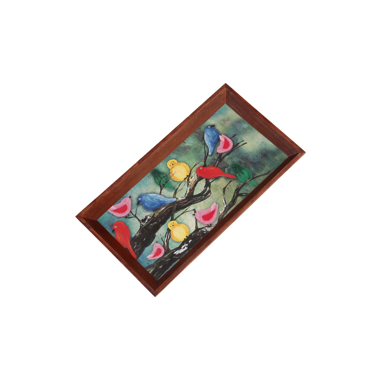 A Tiny Mistake Birds on a Branch Rectangle Wooden Serving Tray, 35 x 20 x 2 cm