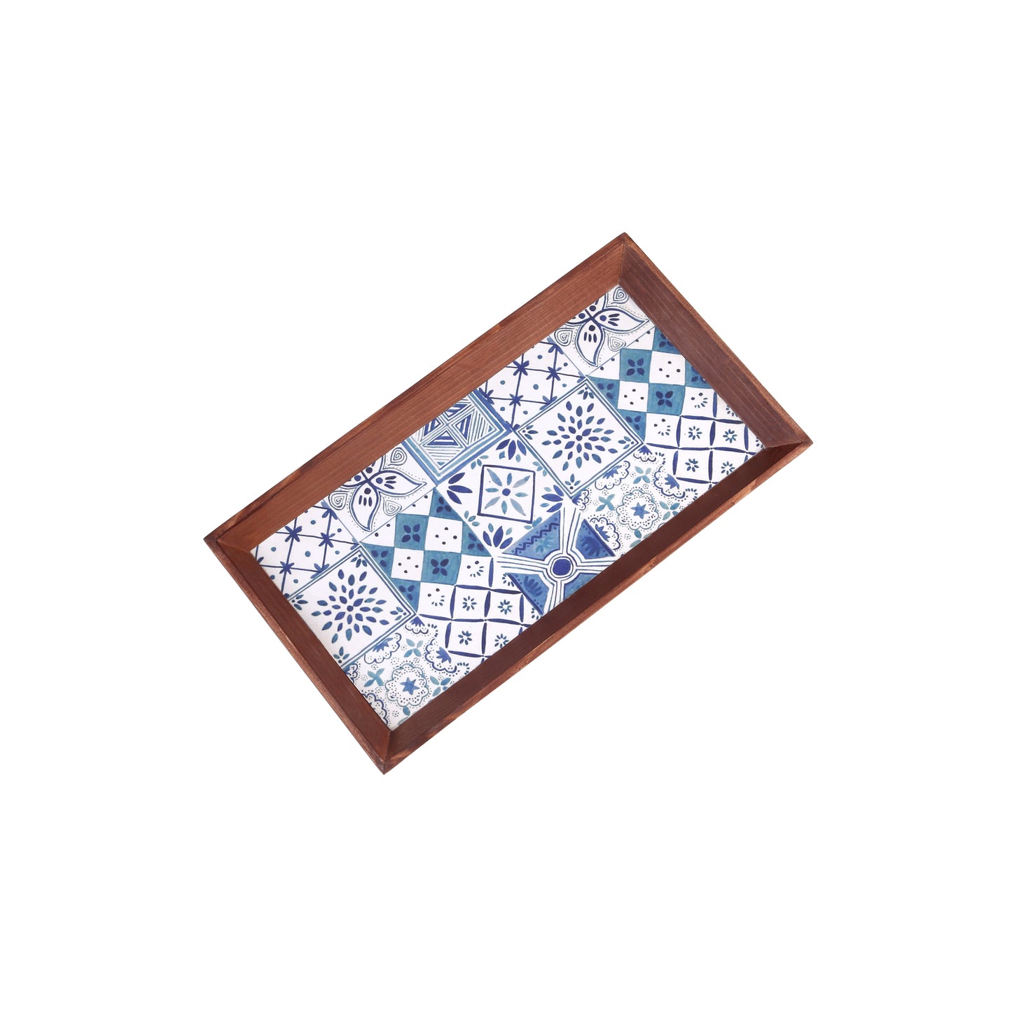A Tiny Mistake Turkish Blue Tiles Rectangle Wooden Serving Tray, 35 x 20 x 2 cm