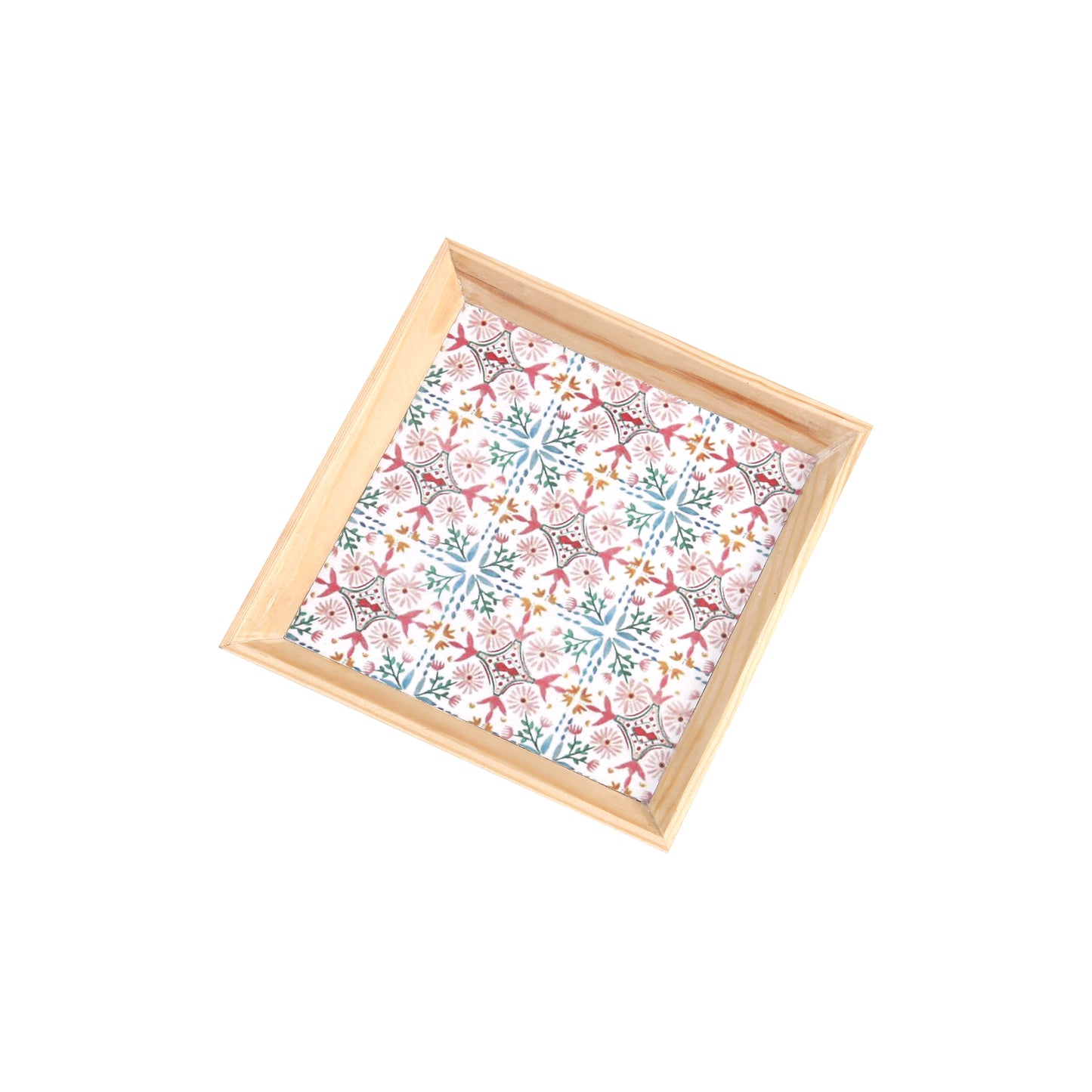 A Tiny Mistake Turkish Pink Tiles Small Square Wooden Serving Tray, 18 x 18 x 2 cm