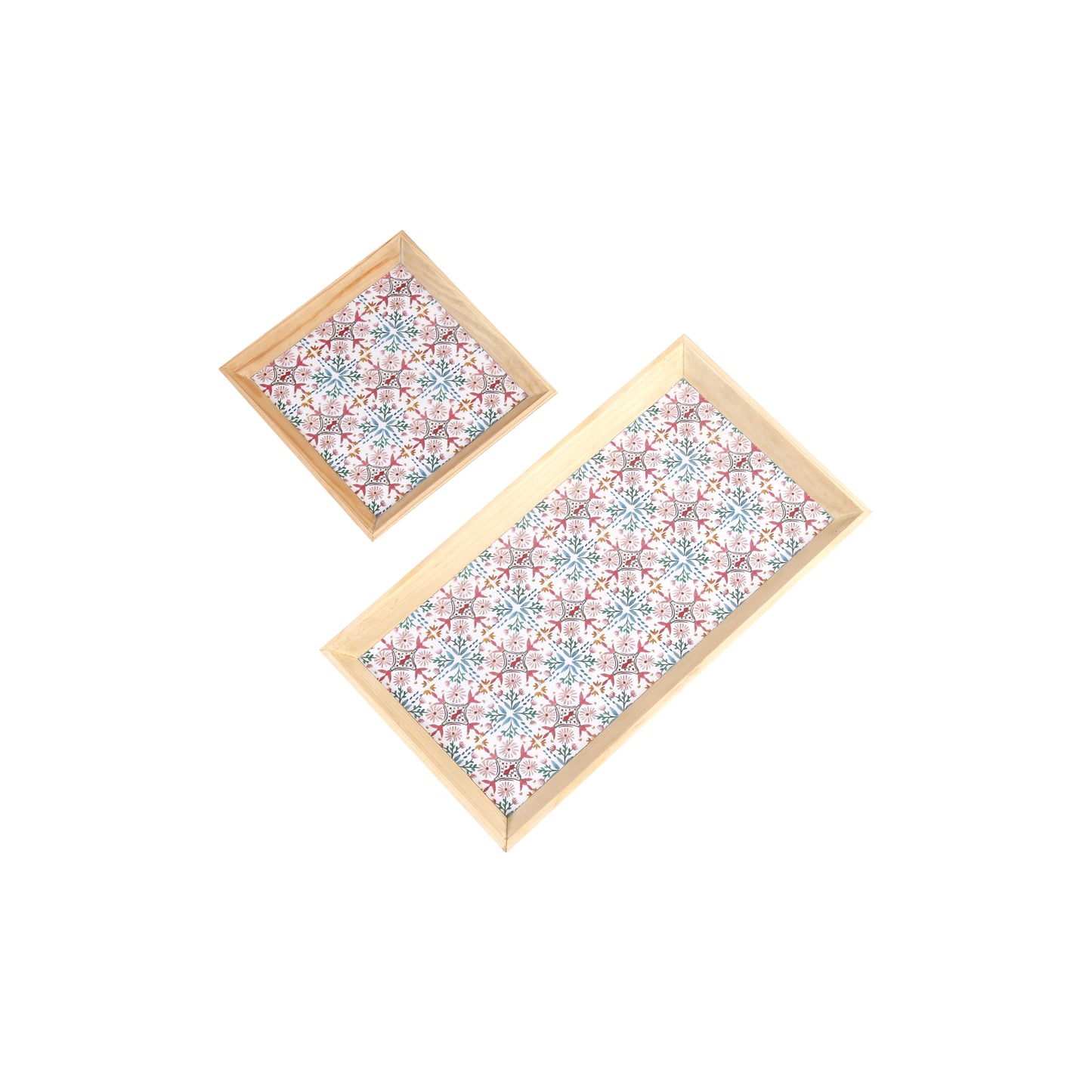 A Tiny Mistake Turkish Pink Tiles Small Square Wooden Serving Tray, 18 x 18 x 2 cm