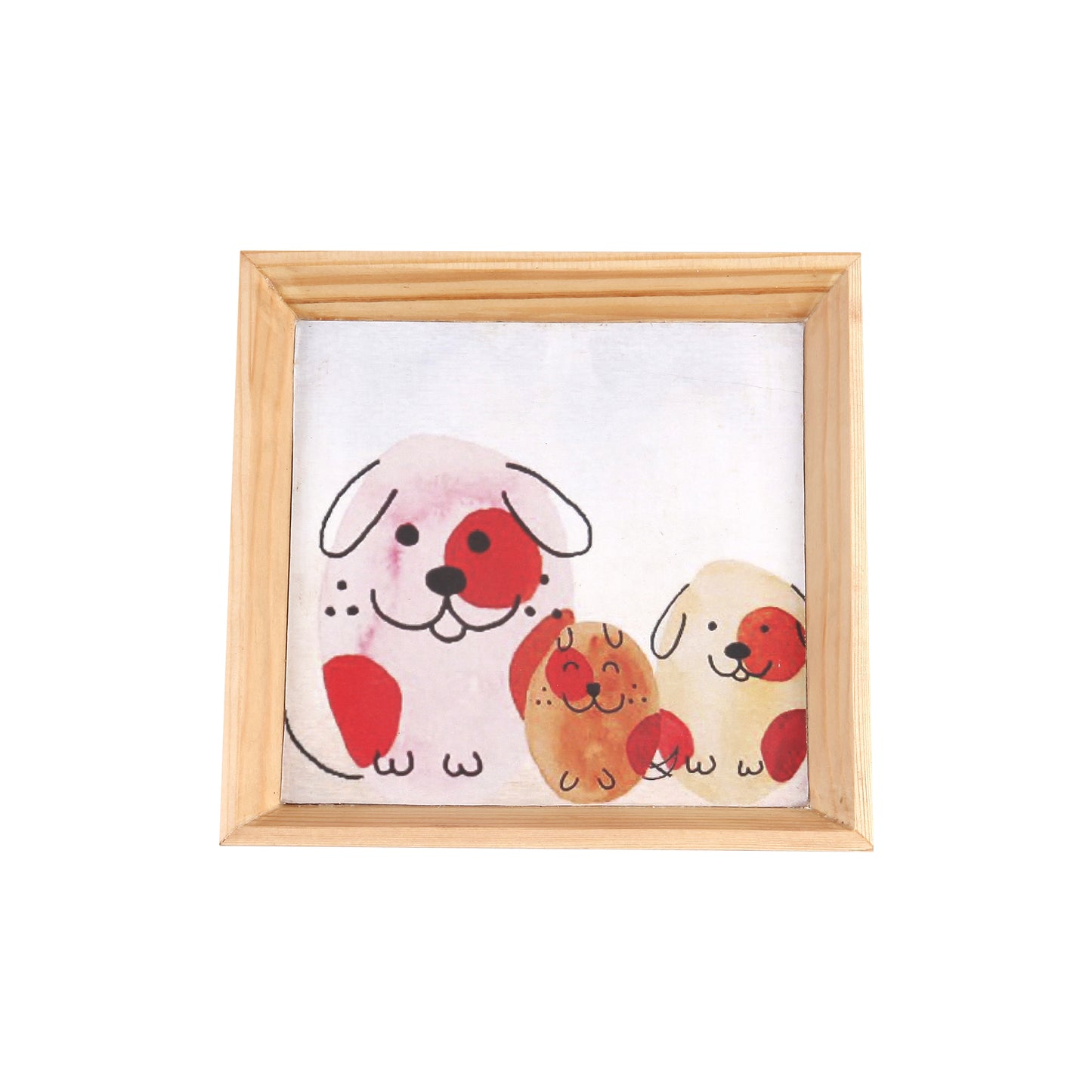 A Tiny Mistake Happy Dogs Small Square Wooden Serving Tray, 18 x 18 x 2 cm