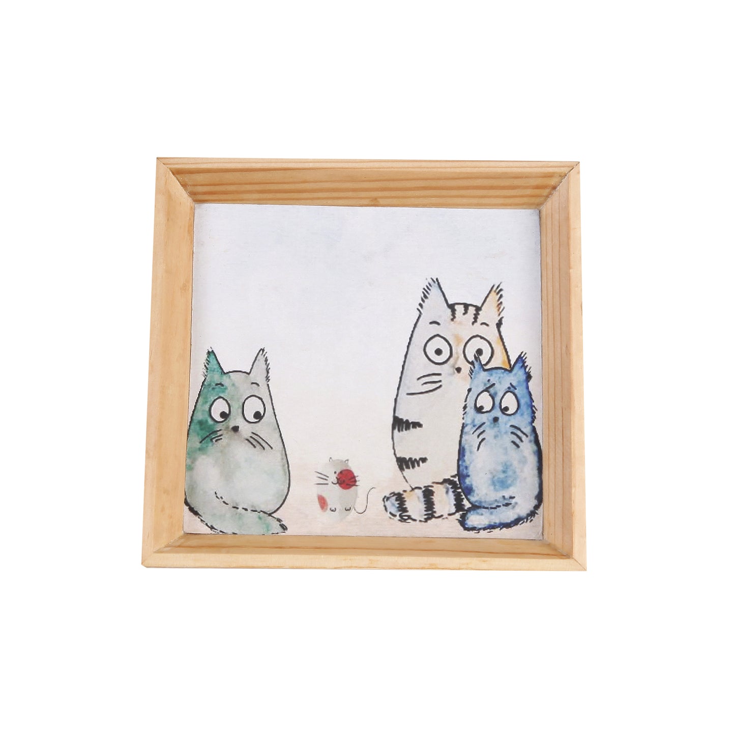 A Tiny Mistake Happy Cats Small Square Wooden Serving Tray, 18 x 18 x 2 cm