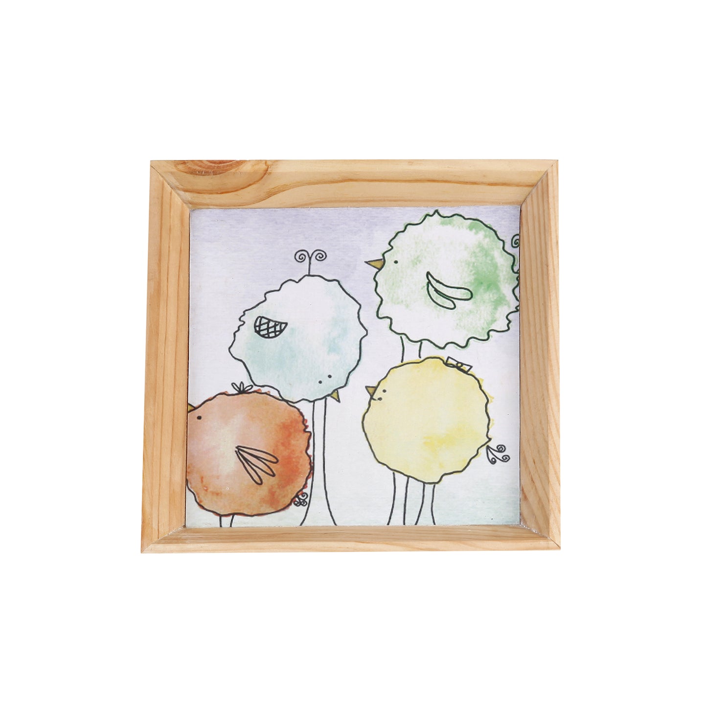 A Tiny Mistake Floral Caricature Birds Small Square Wooden Serving Tray, 18 x 18 x 2 cm