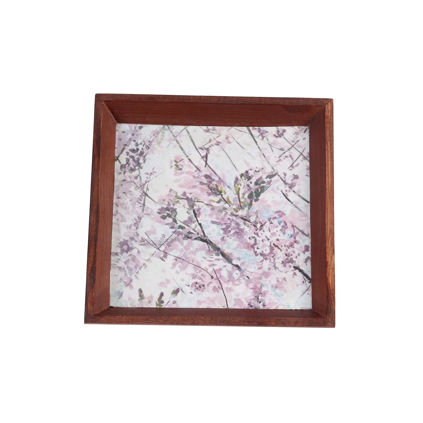 A Tiny Mistake Floral Caricature Trees Small Square Wooden Serving Tray, 18 x 18 x 2 cm