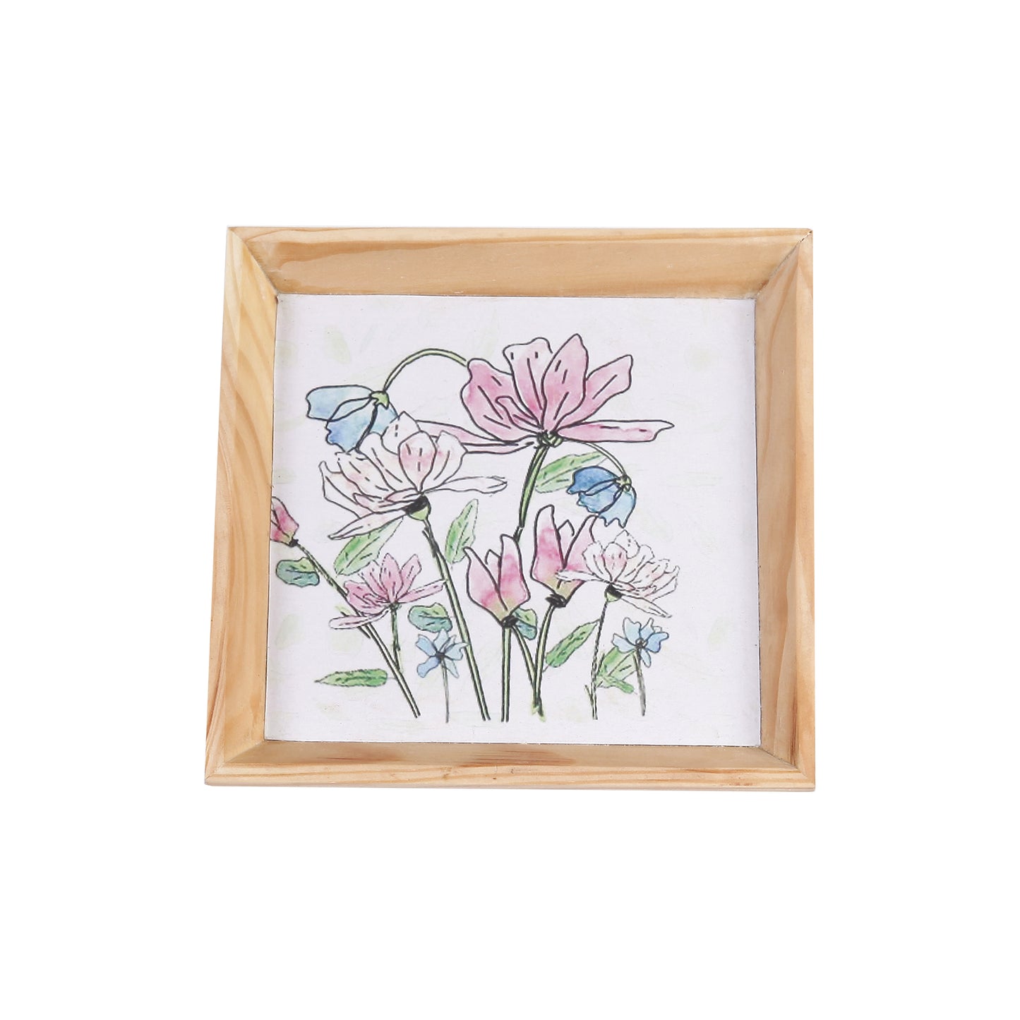 A Tiny Mistake Daisies Small Square Wooden Serving Tray, 18 x 18 x 2 cm