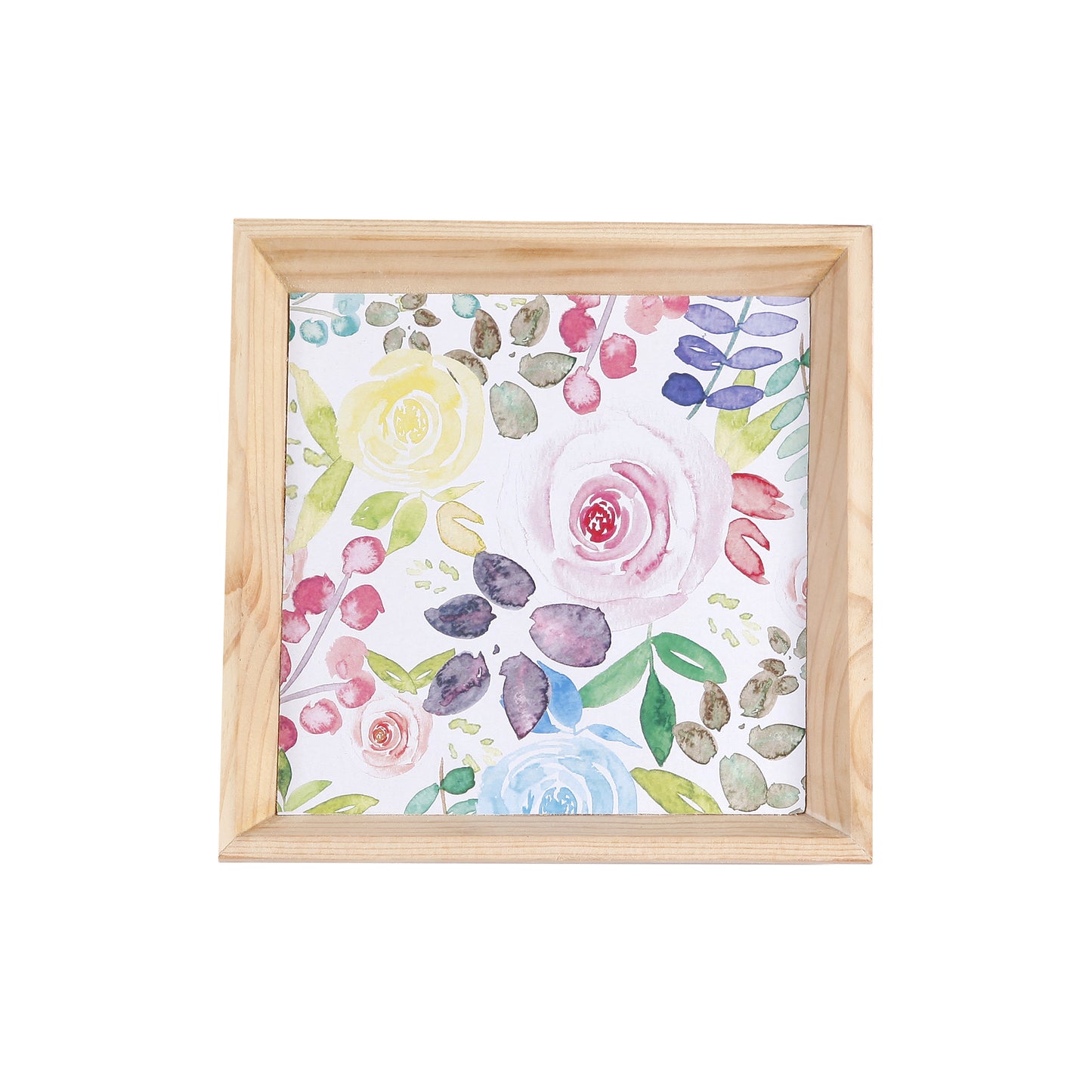 A Tiny Mistake Watercolour Roses Small Square Wooden Serving Tray, 18 x 18 x 2 cm