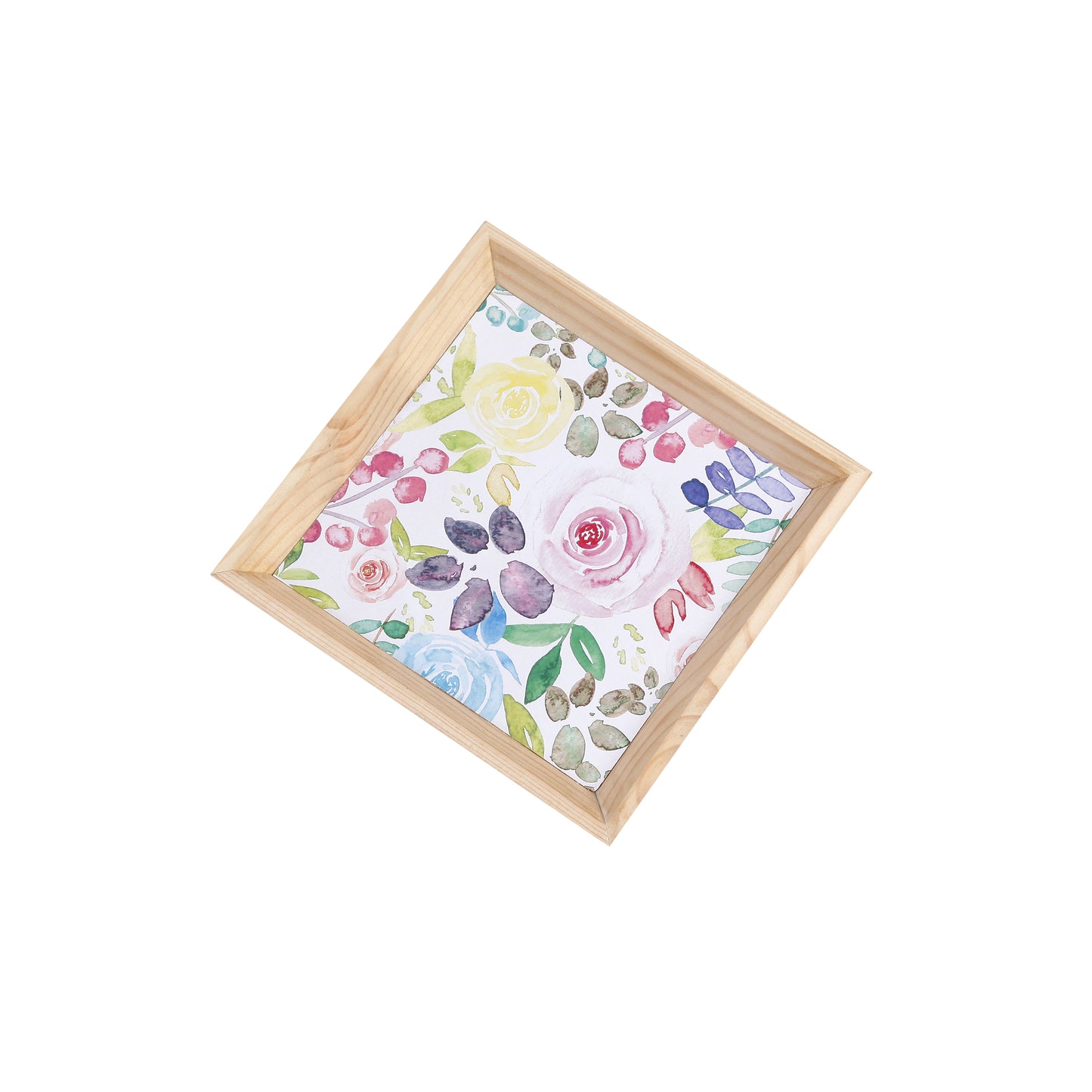 A Tiny Mistake Watercolour Roses Small Square Wooden Serving Tray, 18 x 18 x 2 cm