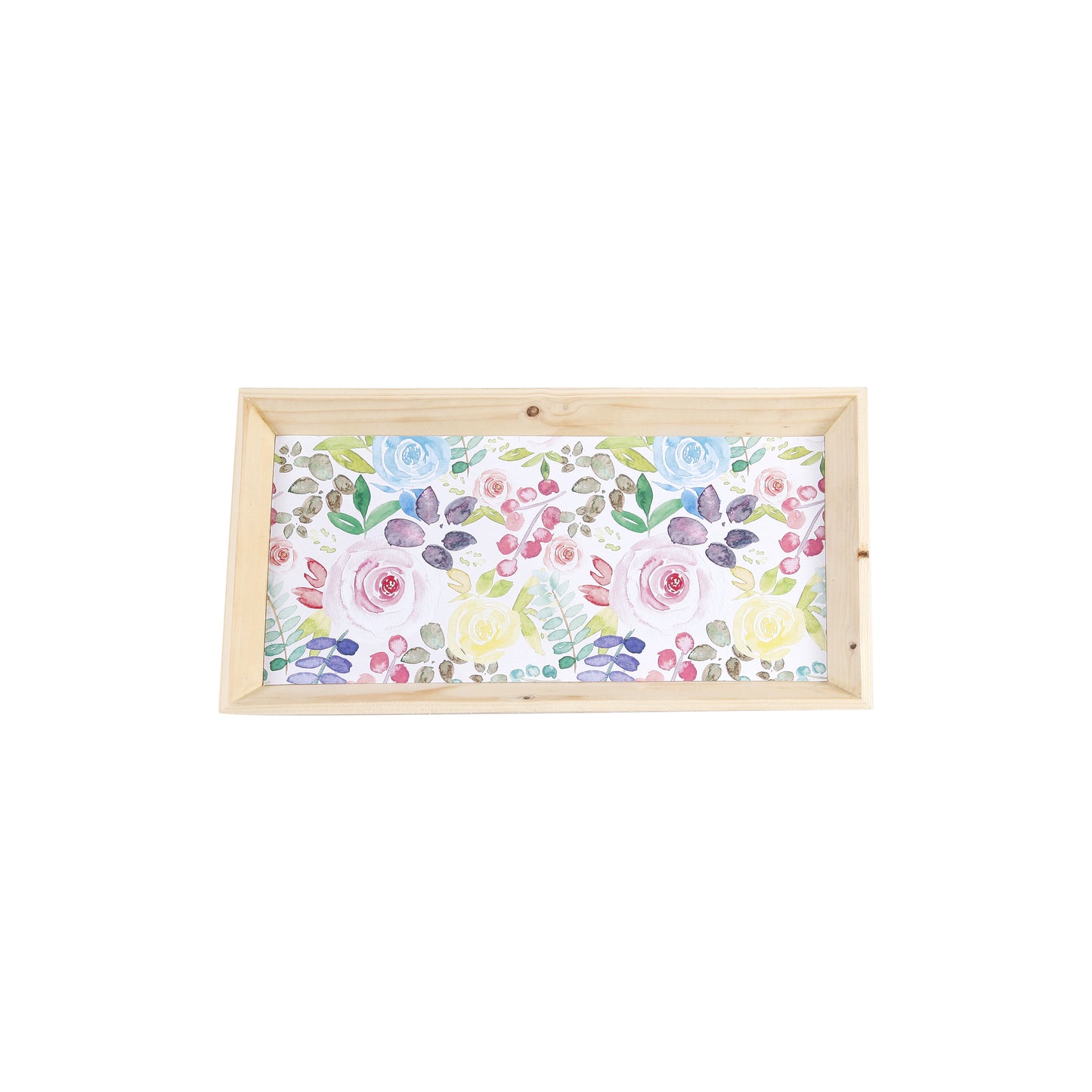 Tiny Mistake Geometric Watercolor Roses Wooden Serving Tray, 35 x 20 x 2 cm
