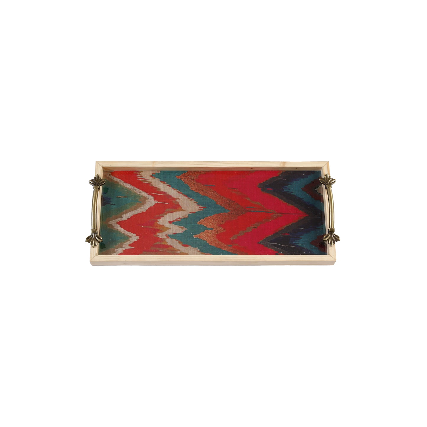 A Tiny Mistake Ikat Print Pine Tray with Handle Serving Pine Wood Tray
