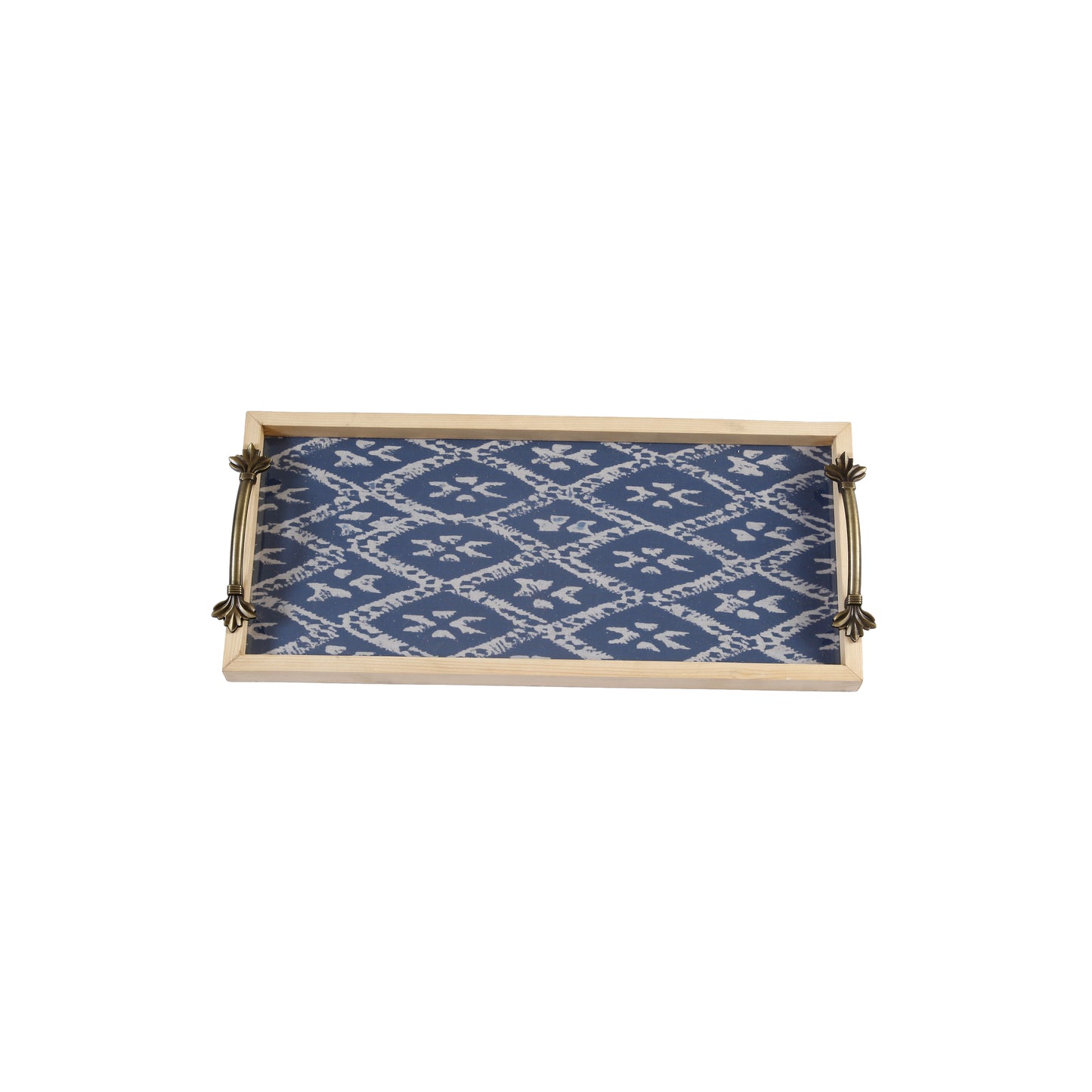 A Tiny Mistake Blue Diamond Pine Tray with Handle Serving Pine Wood Tray