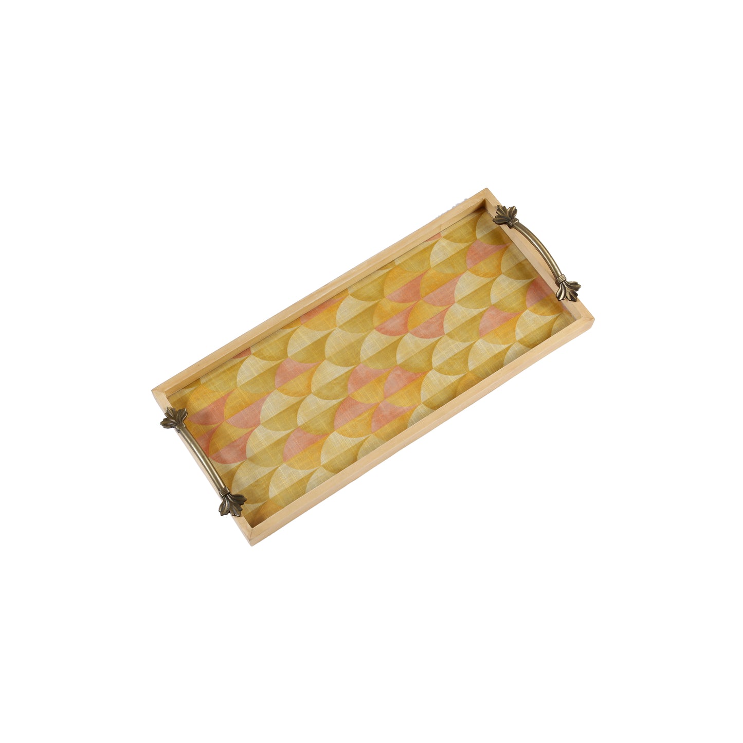 A Tiny Mistake Yellow and Pink Fabric Pine Tray with Handle Serving Pine Wood Tray