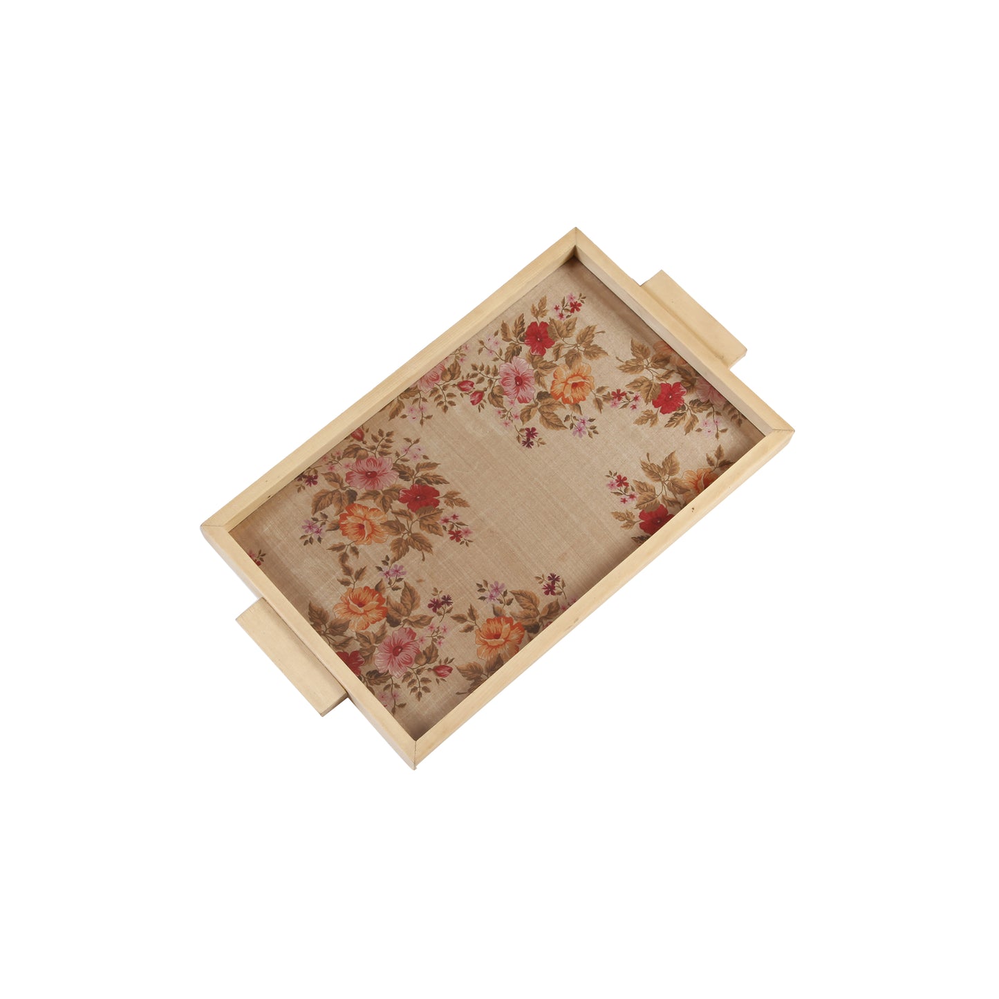 A Tiny Mistake Flowers Pattern Pine Tray with Handle Serving Pine Wood Tray