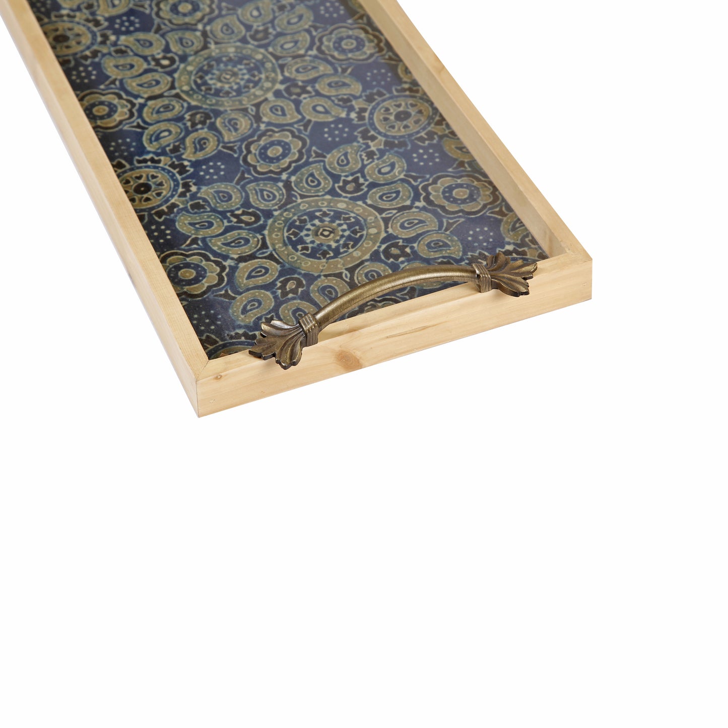 A Tiny Mistake Blue Modal Pine Tray with Handle Serving Pine Wood Tray