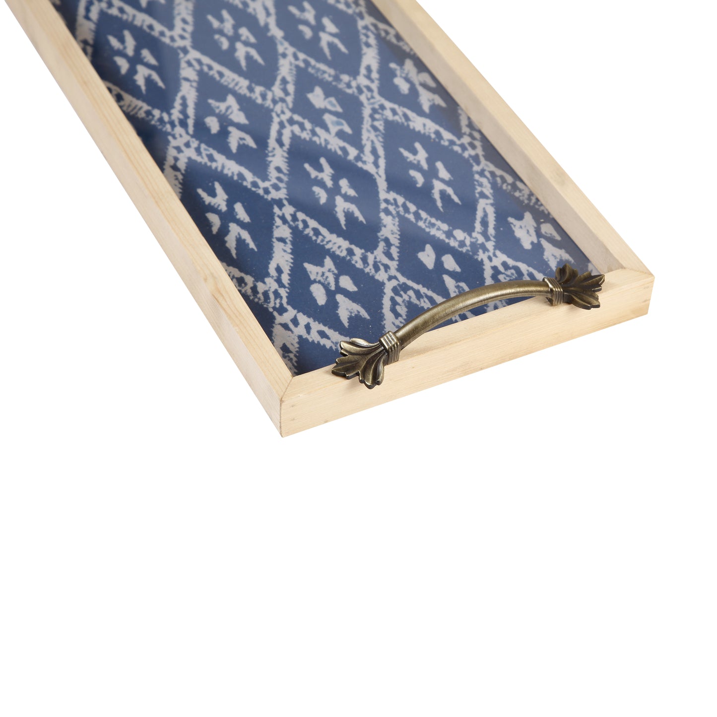 A Tiny Mistake Blue Diamond Pine Tray with Handle Serving Pine Wood Tray
