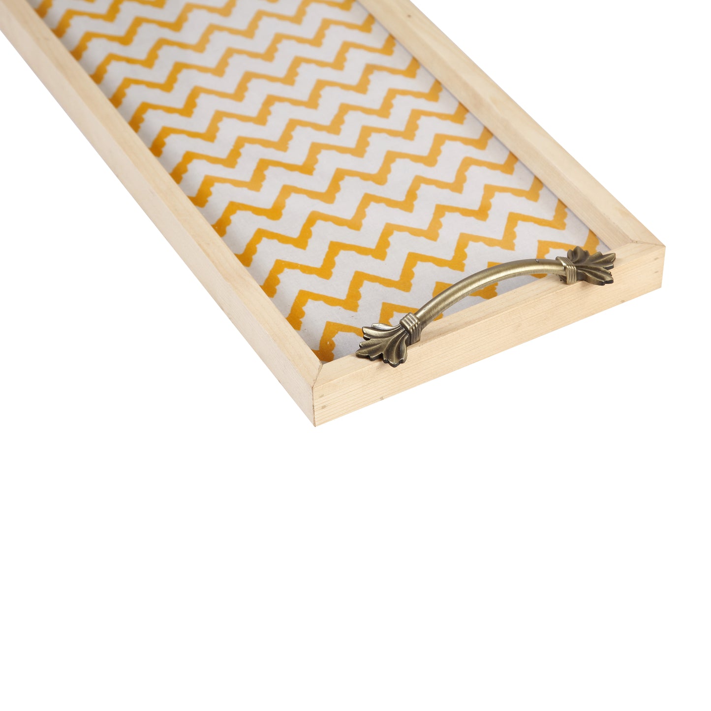 A Tiny Mistake Yellow Chevron Pine Tray with Handle Serving Pine Wood Tray