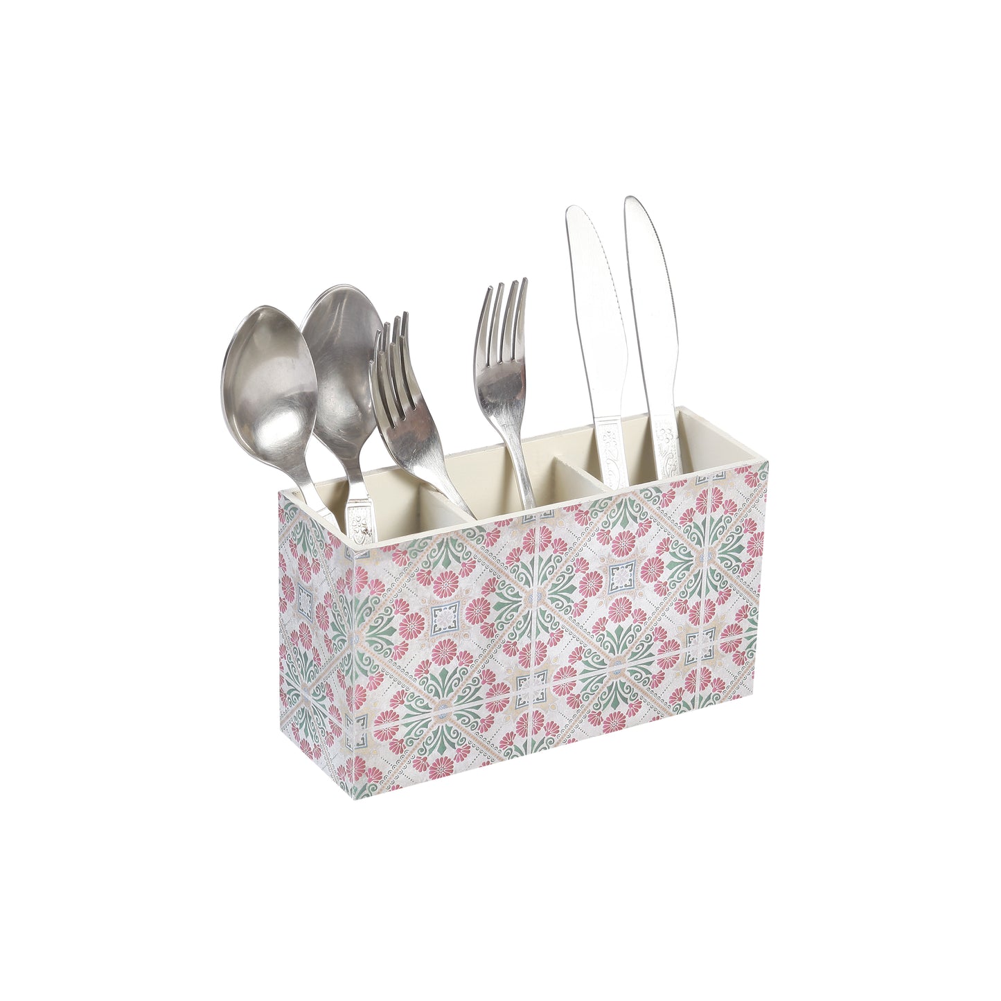 A Tiny Mistake Turkish Pink Tiles Wooden Cutlery Holder, 18 x 10 x 6.5 cm