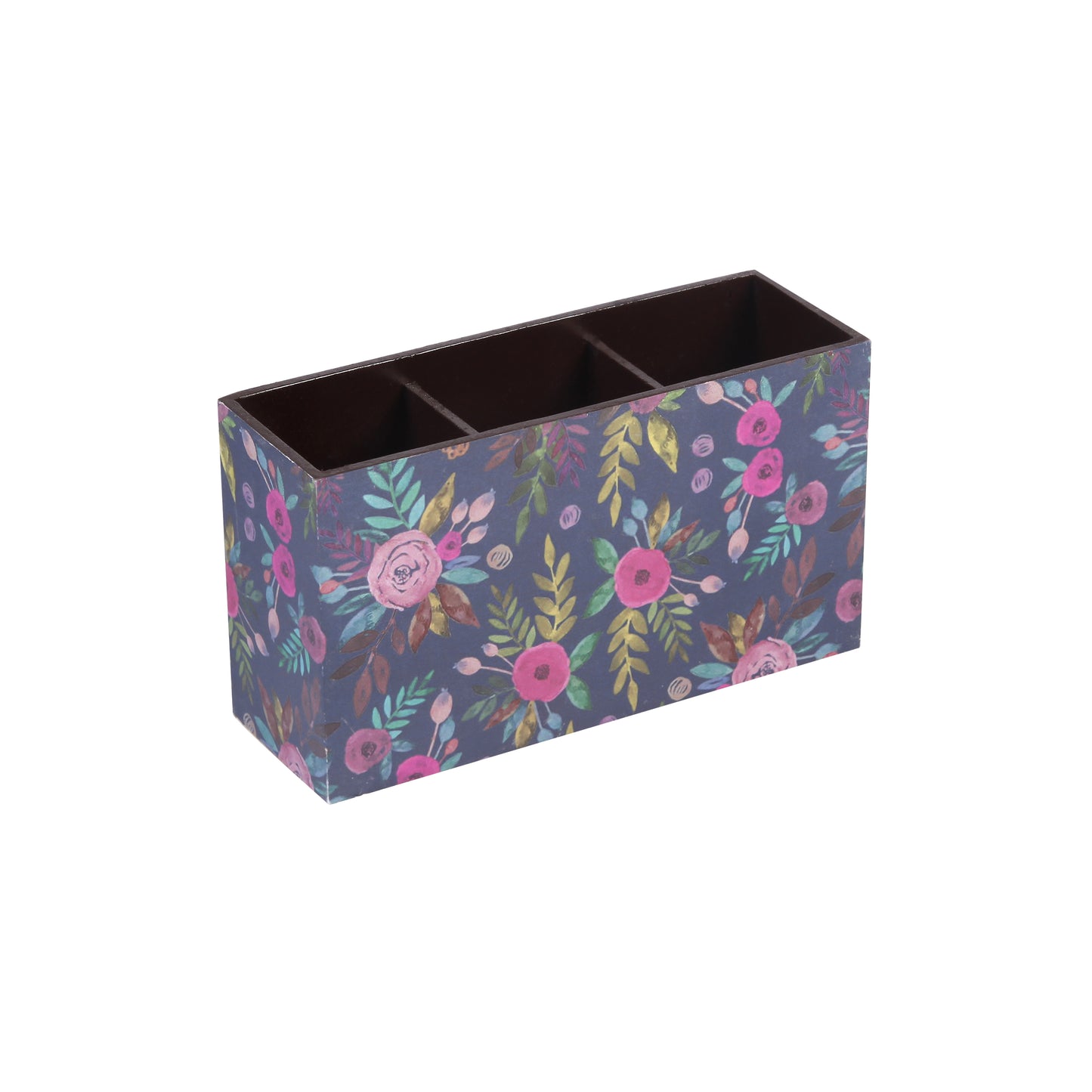 A Tiny Mistake Blue Floral Pattern Wooden Cutlery Holder, 18 x 10 x 6.5 cm