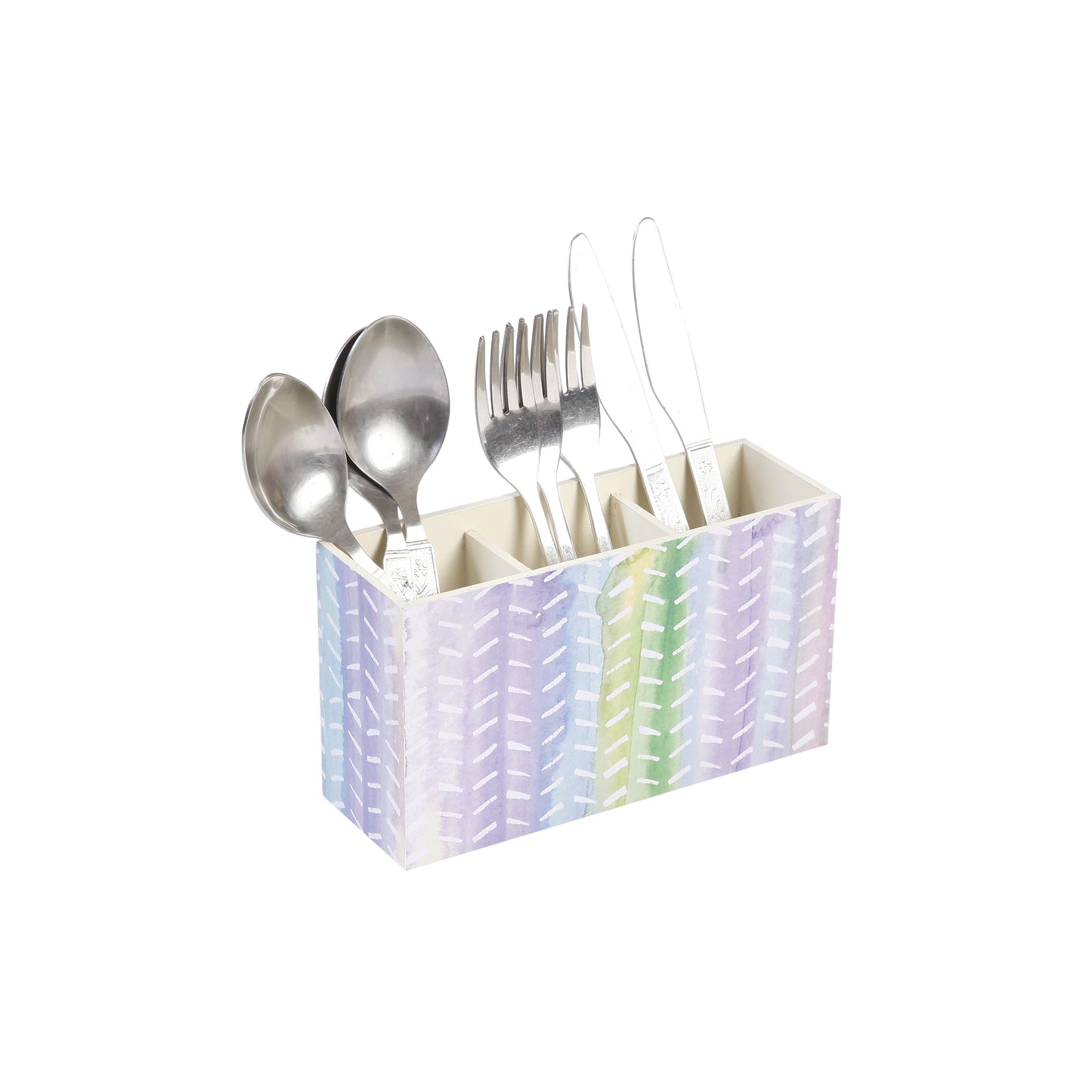 A Tiny Mistake Pastel Leaves Wooden Cutlery Holder, 18 x 10 x 6.5 cm