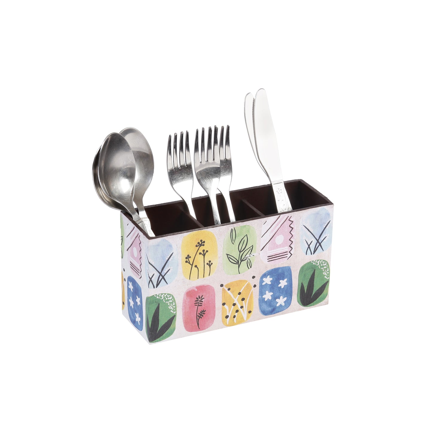 A Tiny Mistake Abstract Blocks Wooden Cutlery Holder, 18 x 10 x 6.5 cm