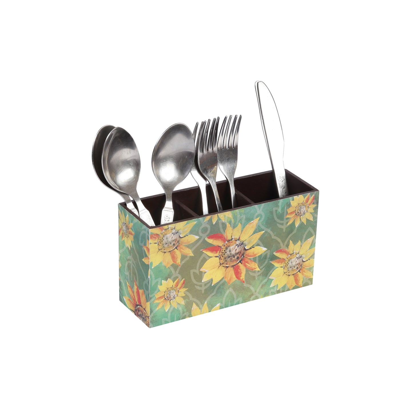 A Tiny Mistake Sunflowers Wooden Cutlery Holder, 18 x 10 x 6.5 cm