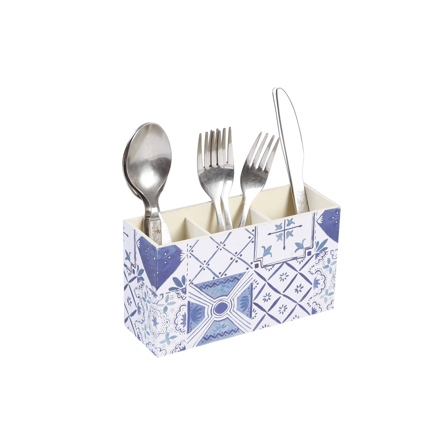 A Tiny Mistake Turkish Blue Tiles Wooden Cutlery Holder, 18 x 10 x 6.5 cm