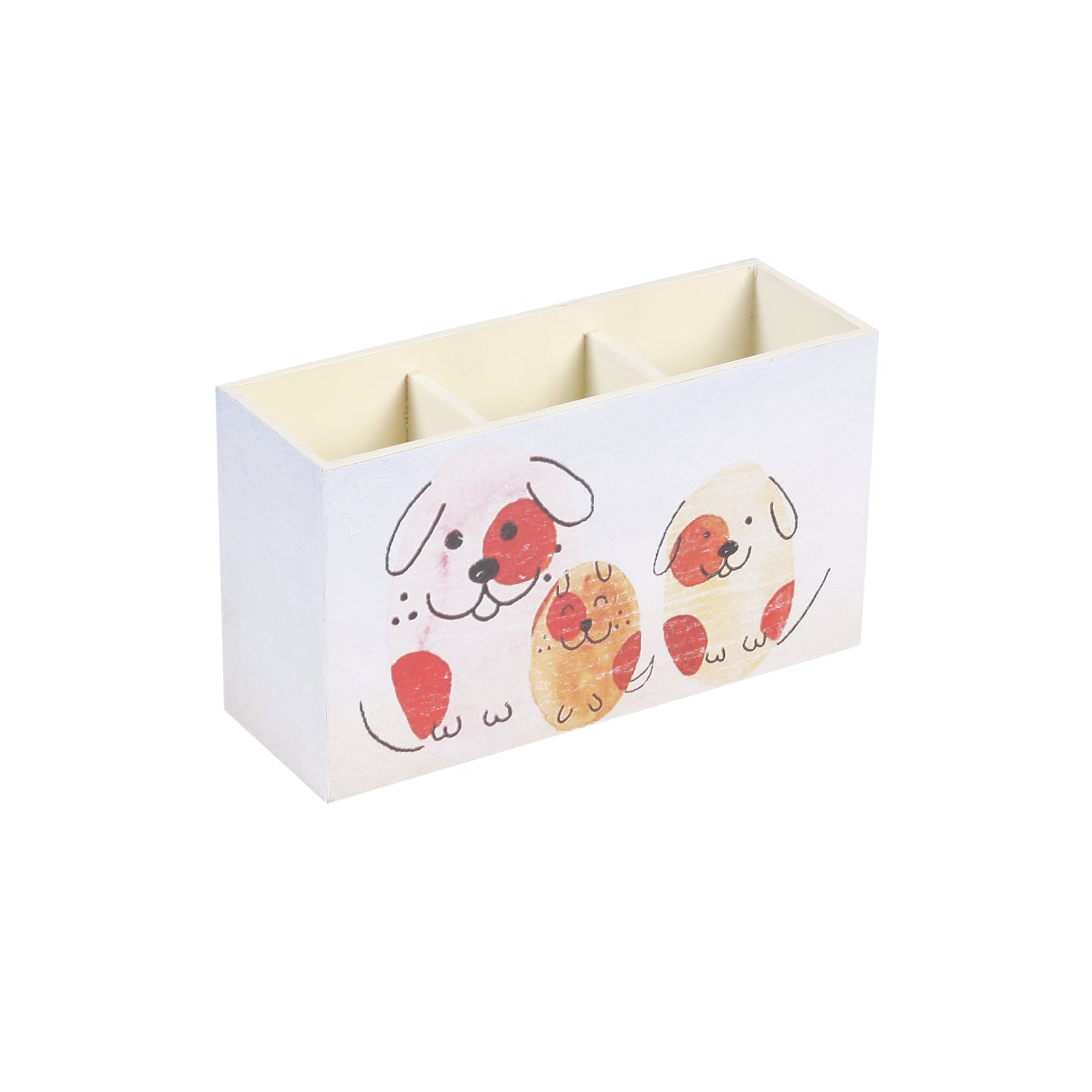 A Tiny Mistake Happy Dogs Wooden Cutlery Holder, 18 x 10 x 6.5 cm