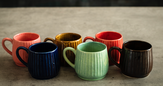 A Tiny Mistake Earthenware Stripes Ceramic Mugs Assorted Colours, Set of 6, Coffee and Tea Mugs, 260 Ml Each