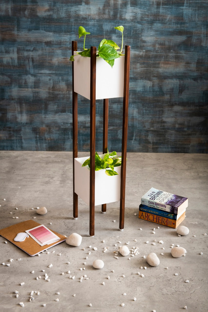 Wooden Planter Stand at Two Levels