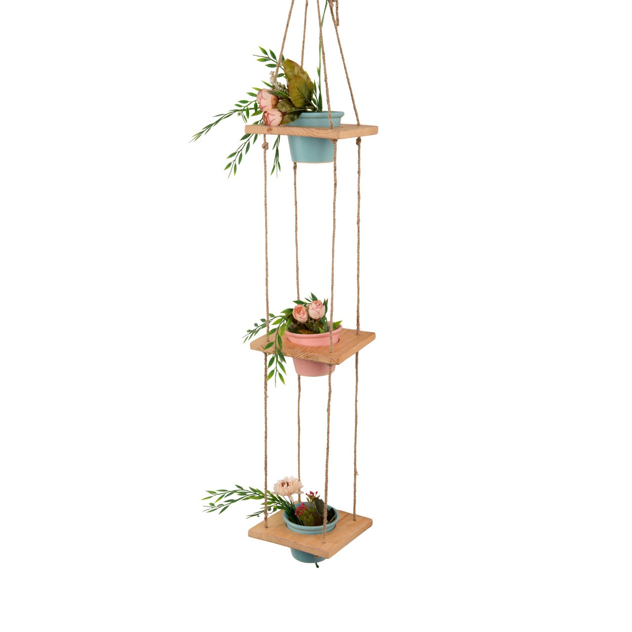 Hanging Wooden Planters with Ceramic Pots