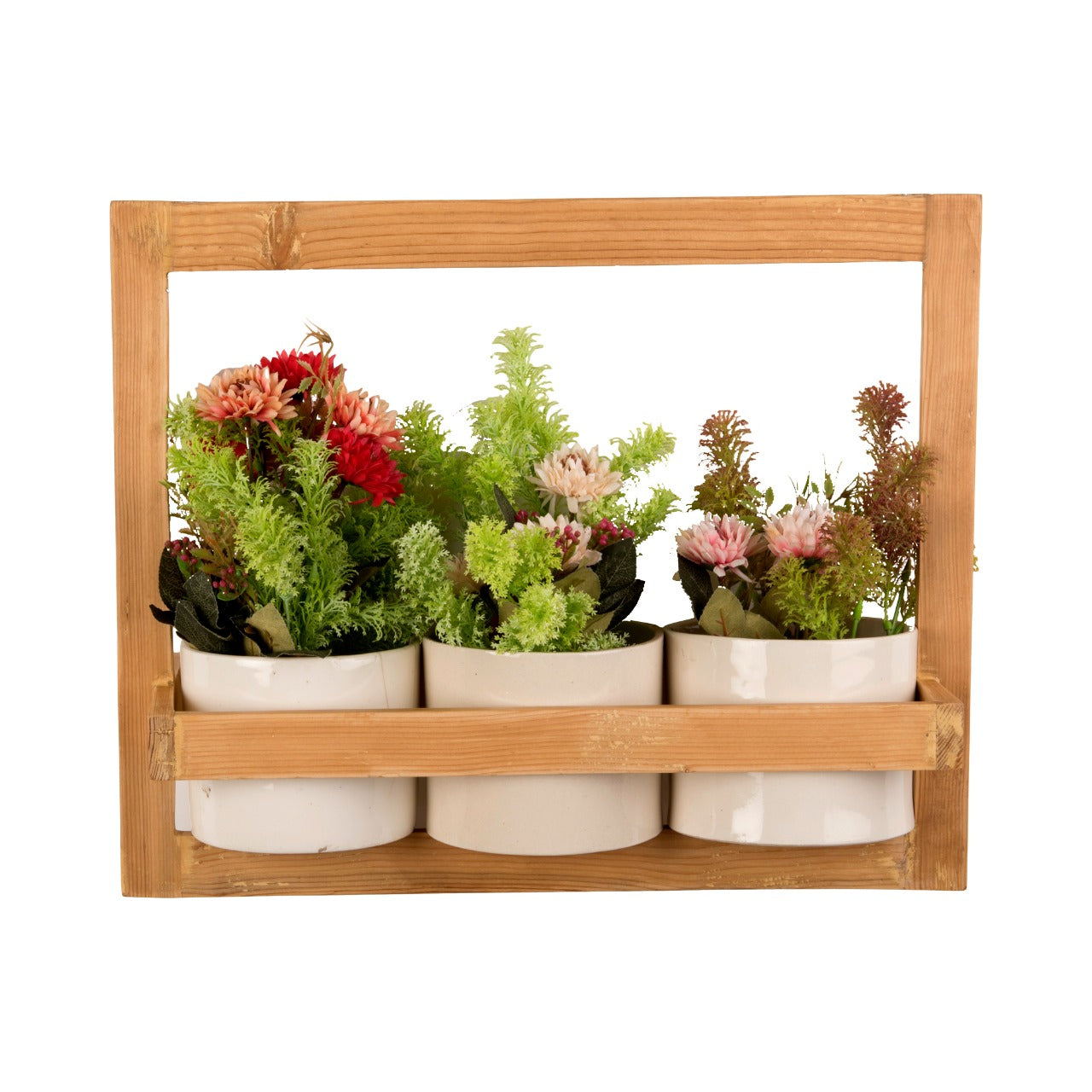 Hanging Wooden Planters with Ceramic Pots