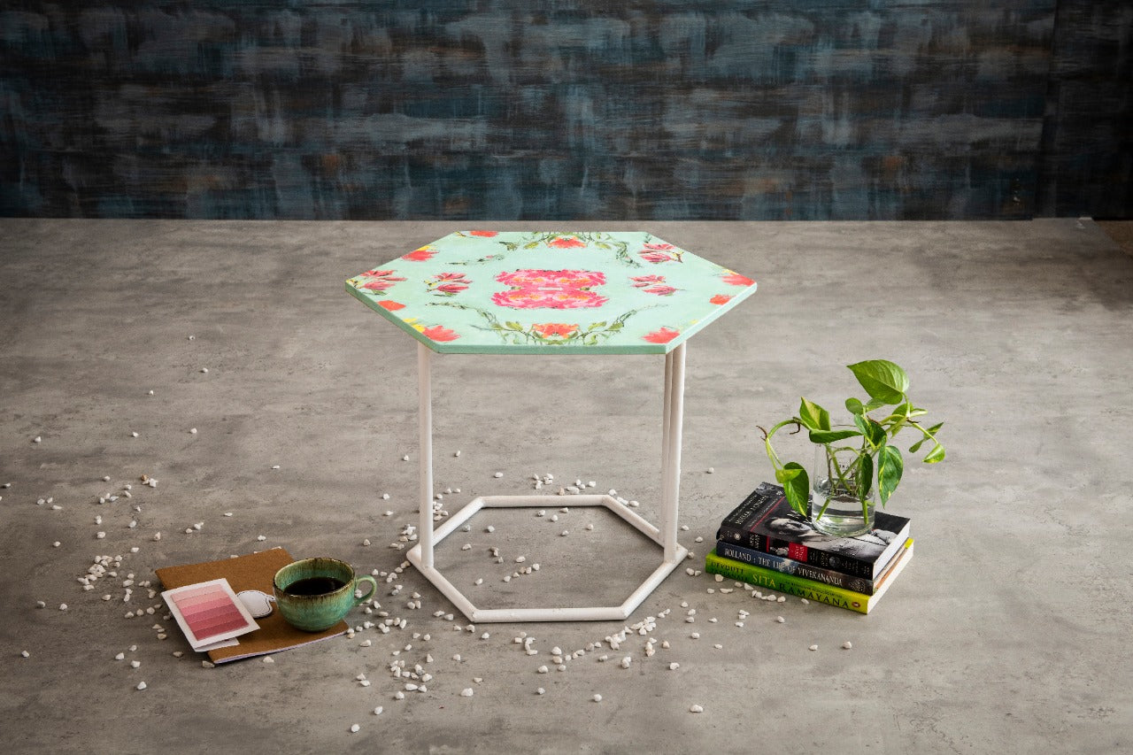 A Tiny Mistake Floral Blue Hex Table