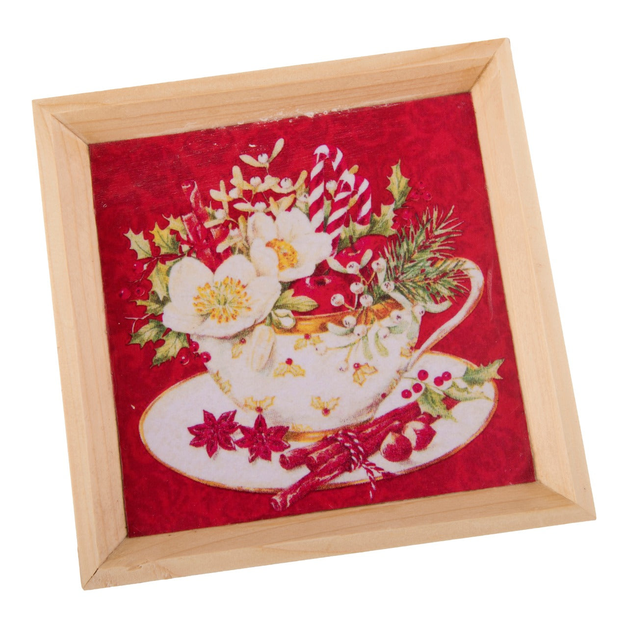 A Tiny Mistake Tea Cup Full of Flowers Small Square Wooden Serving Tray, 18 x 18 x 2 cm