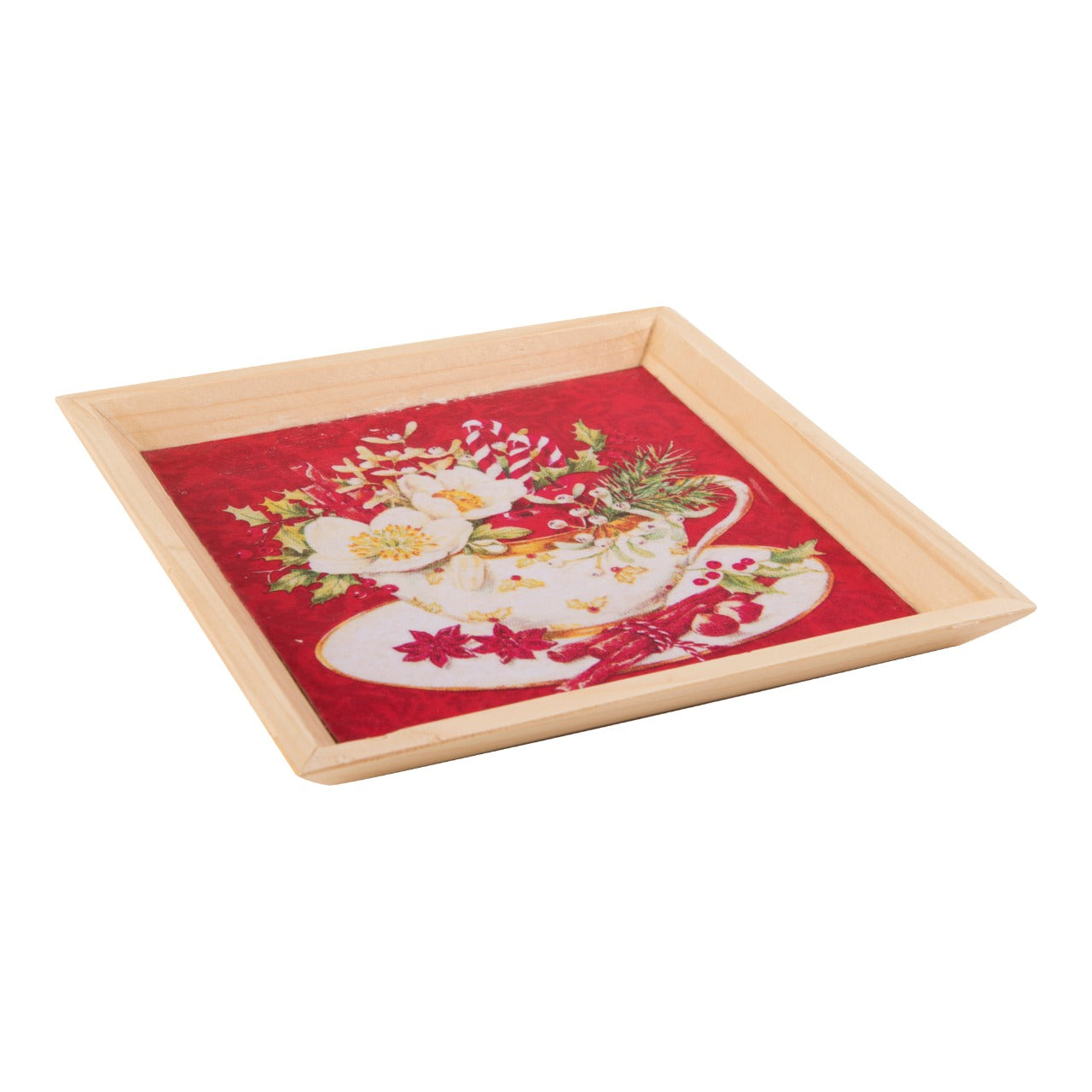 A Tiny Mistake Tea Cup Full of Flowers Small Square Wooden Serving Tray, 18 x 18 x 2 cm