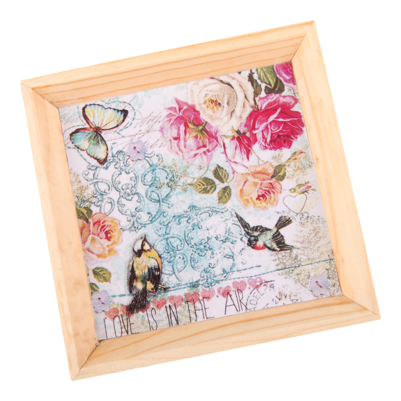 A Tiny Mistake Spring Time with Birds, Butterflies and Flowers Small Square Wooden Serving Tray, 18 x 18 x 2 cm