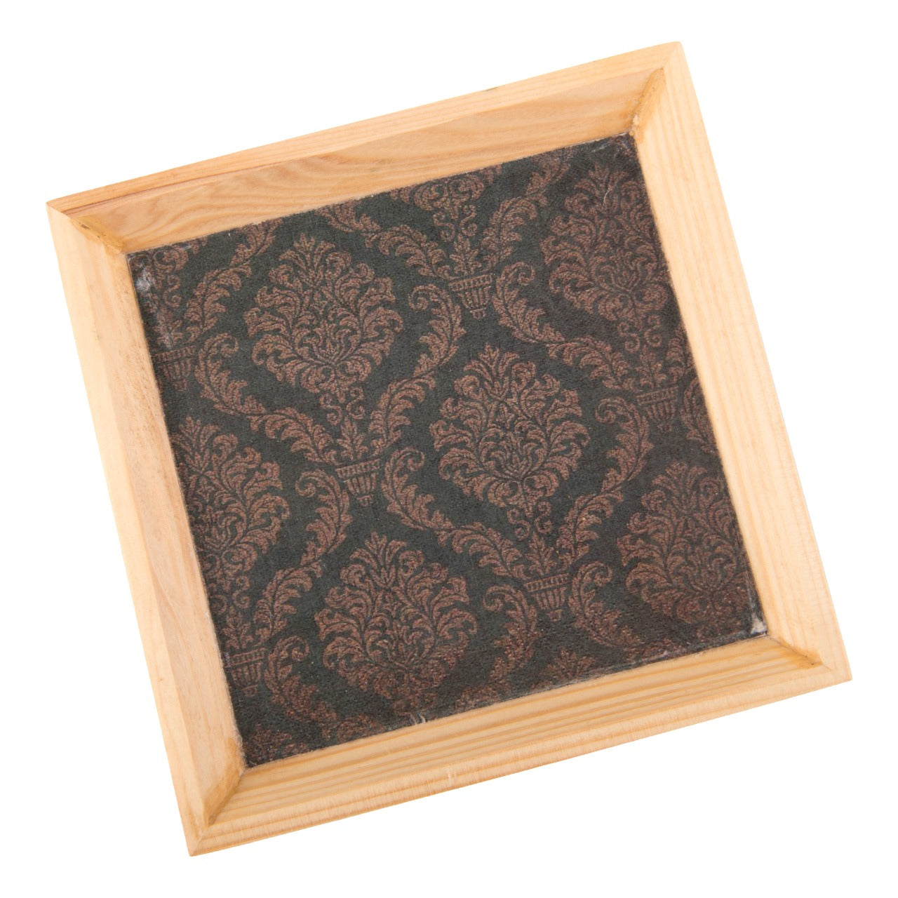 A Tiny Mistake Olive Green & Gold Royal Motifs Pattern Small Square Wooden Serving Tray, 18 x 18 x 2 cm
