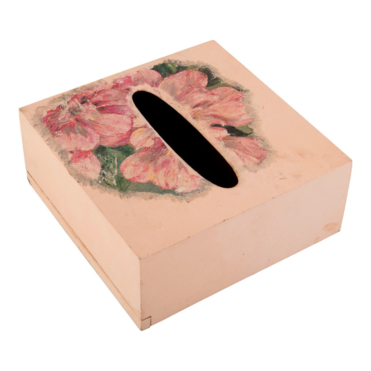 A Tiny Mistake Peach Floral Print  Square Tissue Box, 18 x 18 x 7.5 cm