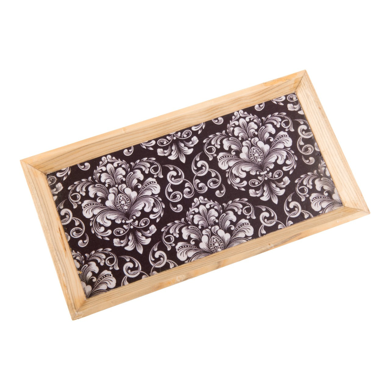 A Tiny Mistake Black and White Ethnic Hues Pattern Rectangle Wooden Serving Tray, 35 x 20 x 2 cm