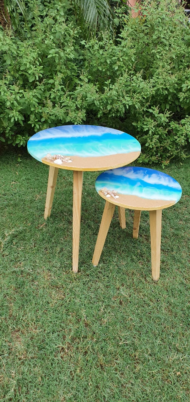 A Tiny Mistake Ocean Pour Nesting Tables (Set of 2), Living Room Decor