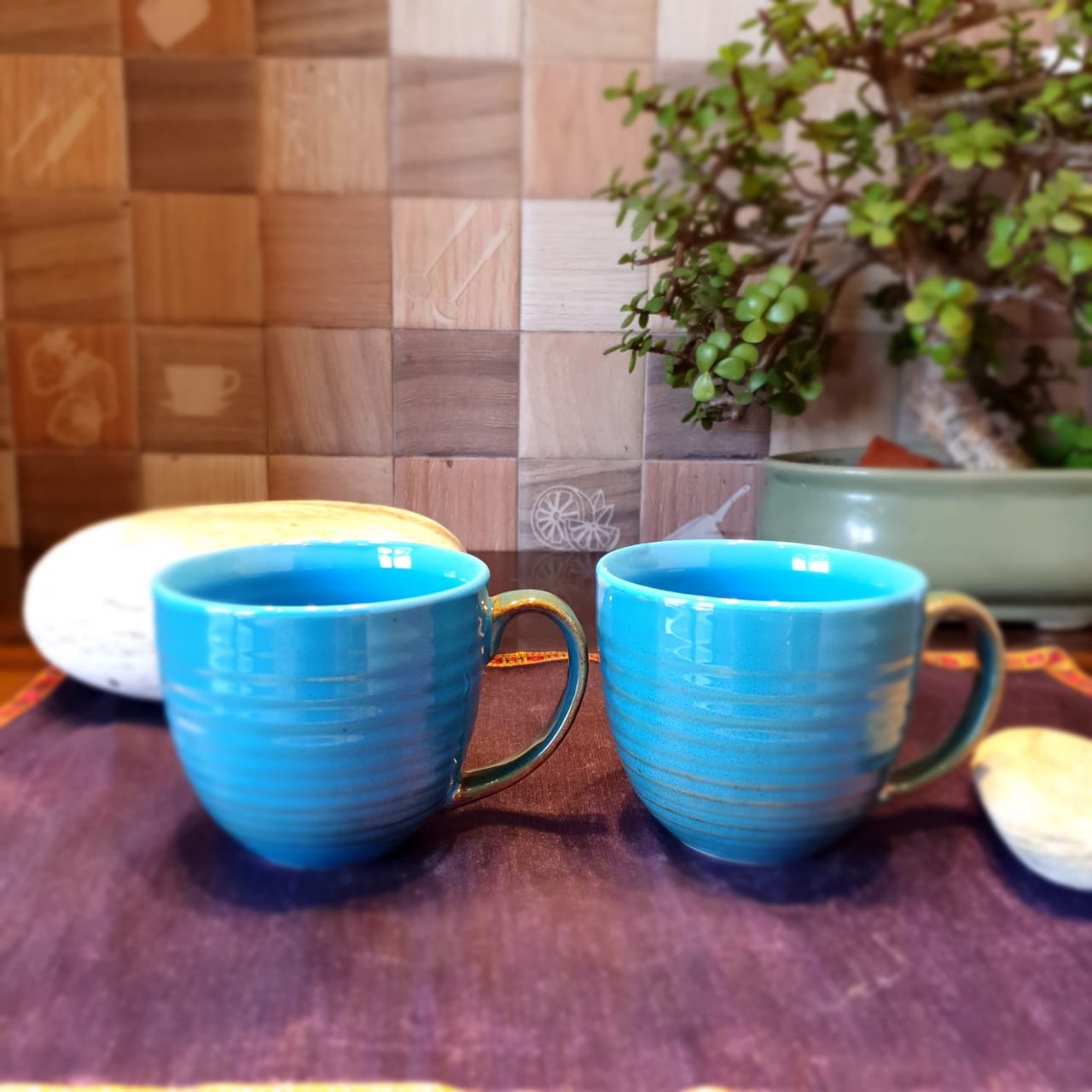 Blue Hues Ceramic Soup Mugs, Big Coffee Mugs Set of 2, Coffee and Tea Mugs, Soup Mugs 340 Ml Each