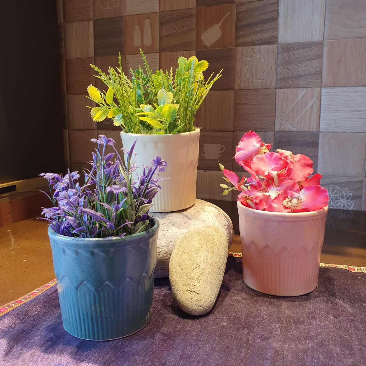 Pastel Planters Set of 3 Ceramic Planter, Outdoor and Indoor Planter, Ceramic Planter for Real Plants, Desk Planters, 9.5 x 9.5 x 9 cm