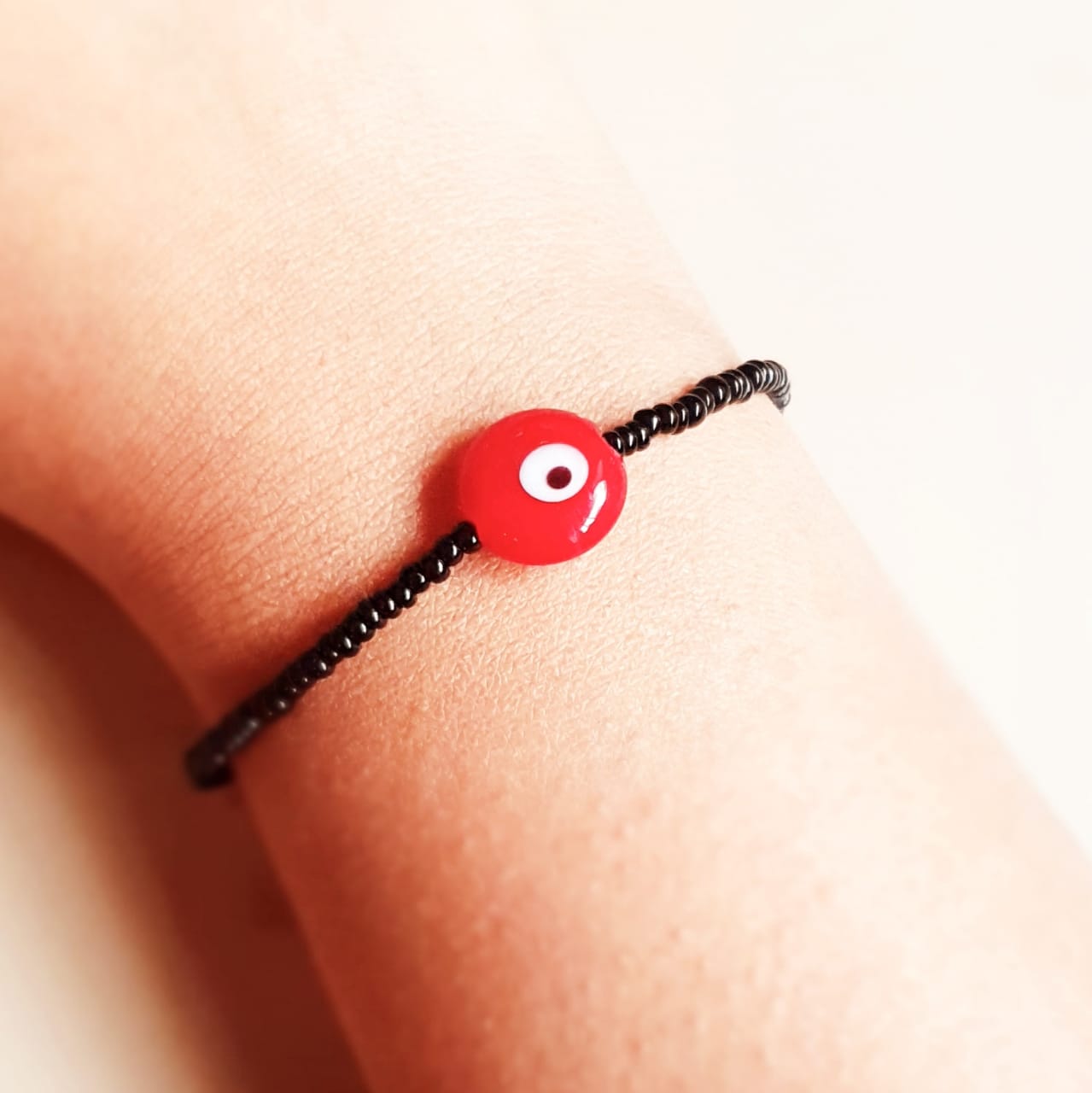 ATM Evil Eye Bracelet, Flat Red Evil Eye with Black Beads for Good Luck and Prosperity, Nazariya, Nazar Battu , Flexi Cord (1 Piece) (Red Evil Eye - Courage, Enthusiasm and Energy)