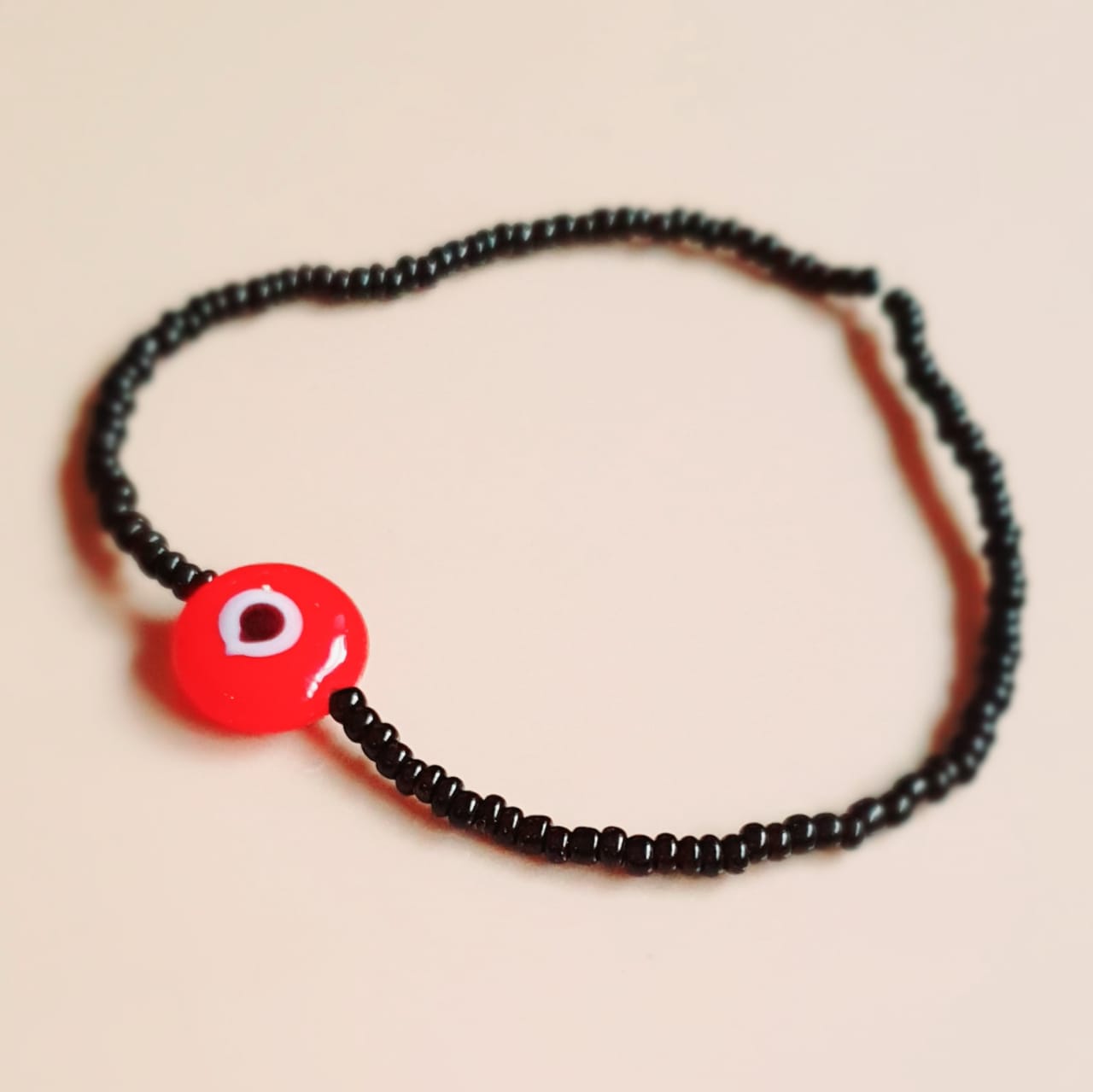 ATM Evil Eye Bracelet, Flat Red Evil Eye with Black Beads for Good Luck and Prosperity, Nazariya, Nazar Battu , Flexi Cord (1 Piece) (Red Evil Eye - Courage, Enthusiasm and Energy)