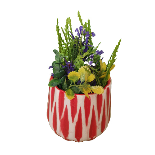 Zig Zag Lines Elegant Red Desk Planter, Outdoor and Indoor Planter, Ceramic Planter for Real Plants